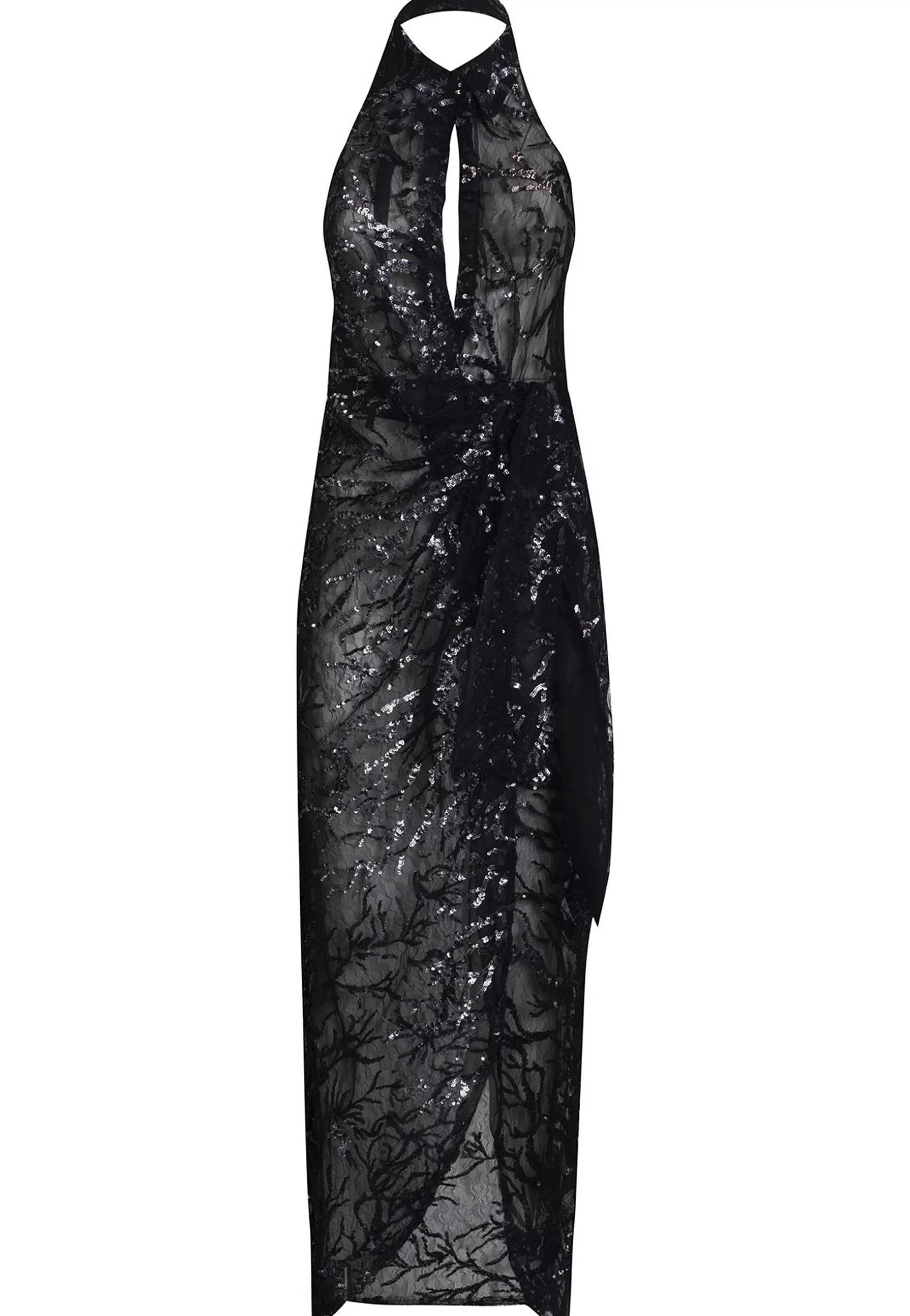 Abito Donna Lungo In Seta Pailletatta Nera Con Spacco Laterale*Nineminutes Store