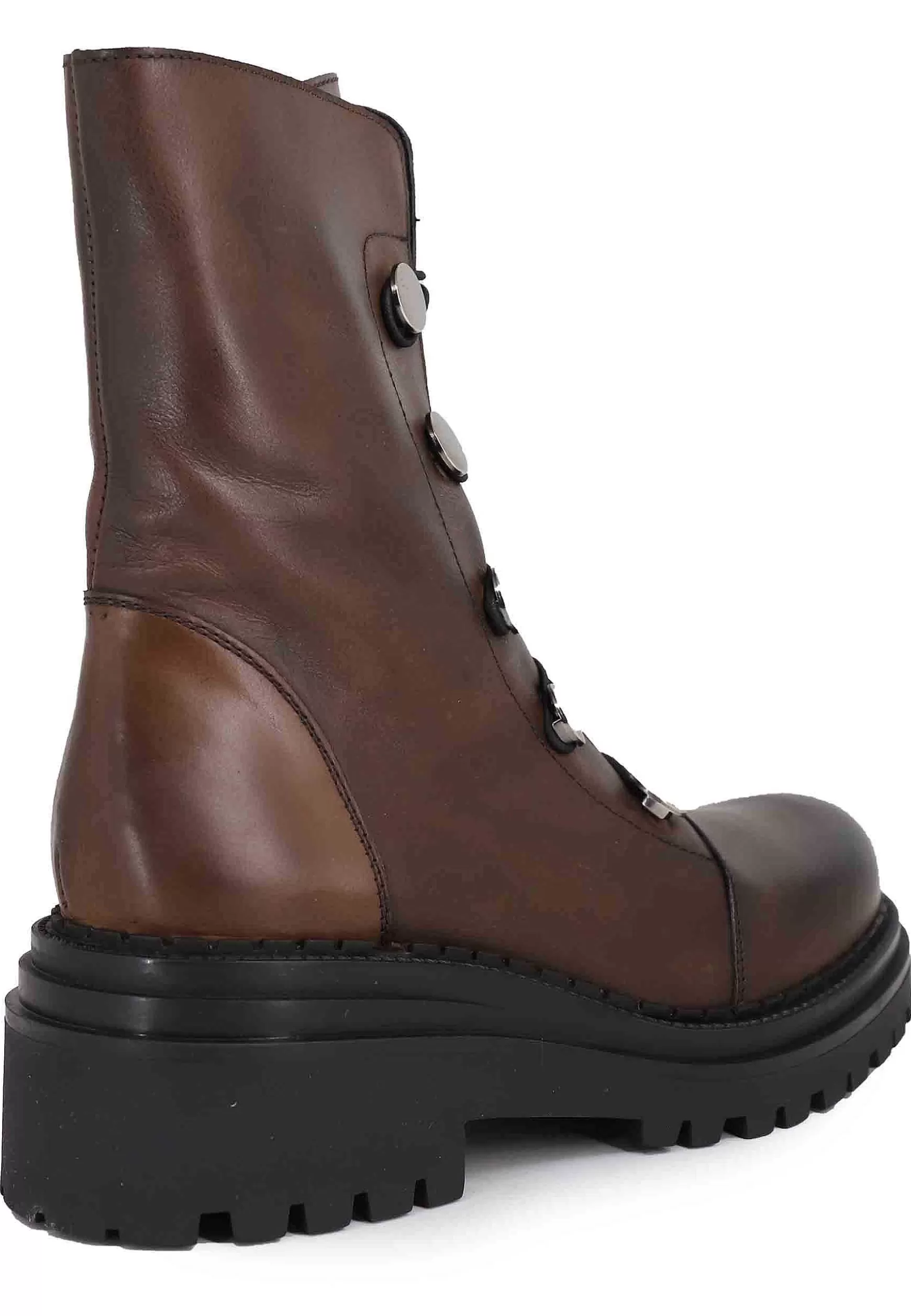 Anfibi Donna In Pelle Vintage Marrone Con Borchie E Suola In Gomma*Tattoo Best