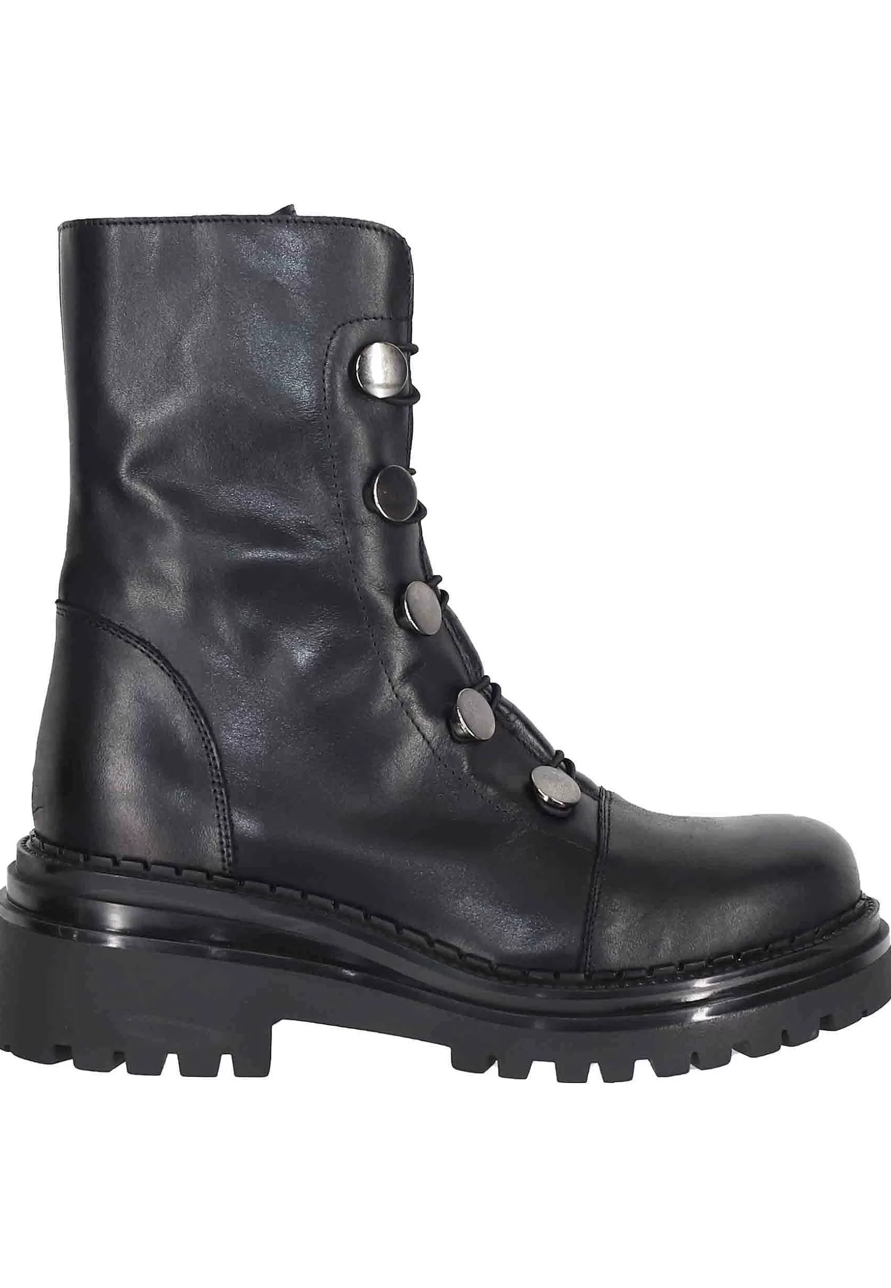 Anfibi Donna In Pelle Vintage Nero Con Borchie E Suola In Gomma*Tattoo Discount
