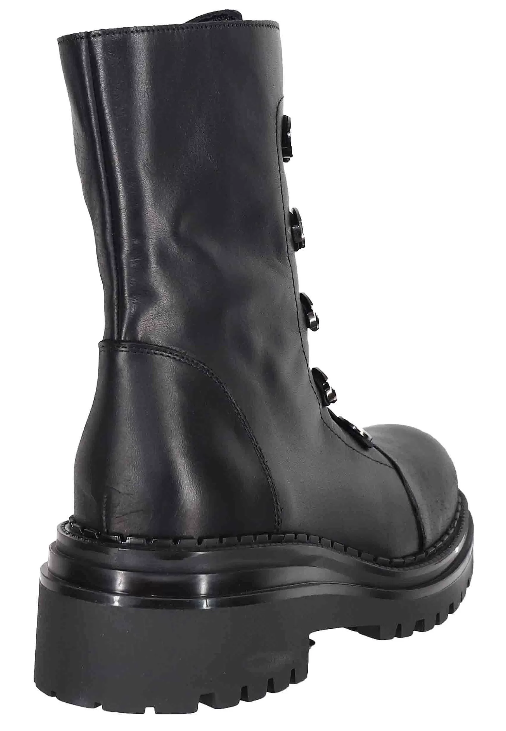 Anfibi Donna In Pelle Vintage Nero Con Borchie E Suola In Gomma*Tattoo Discount