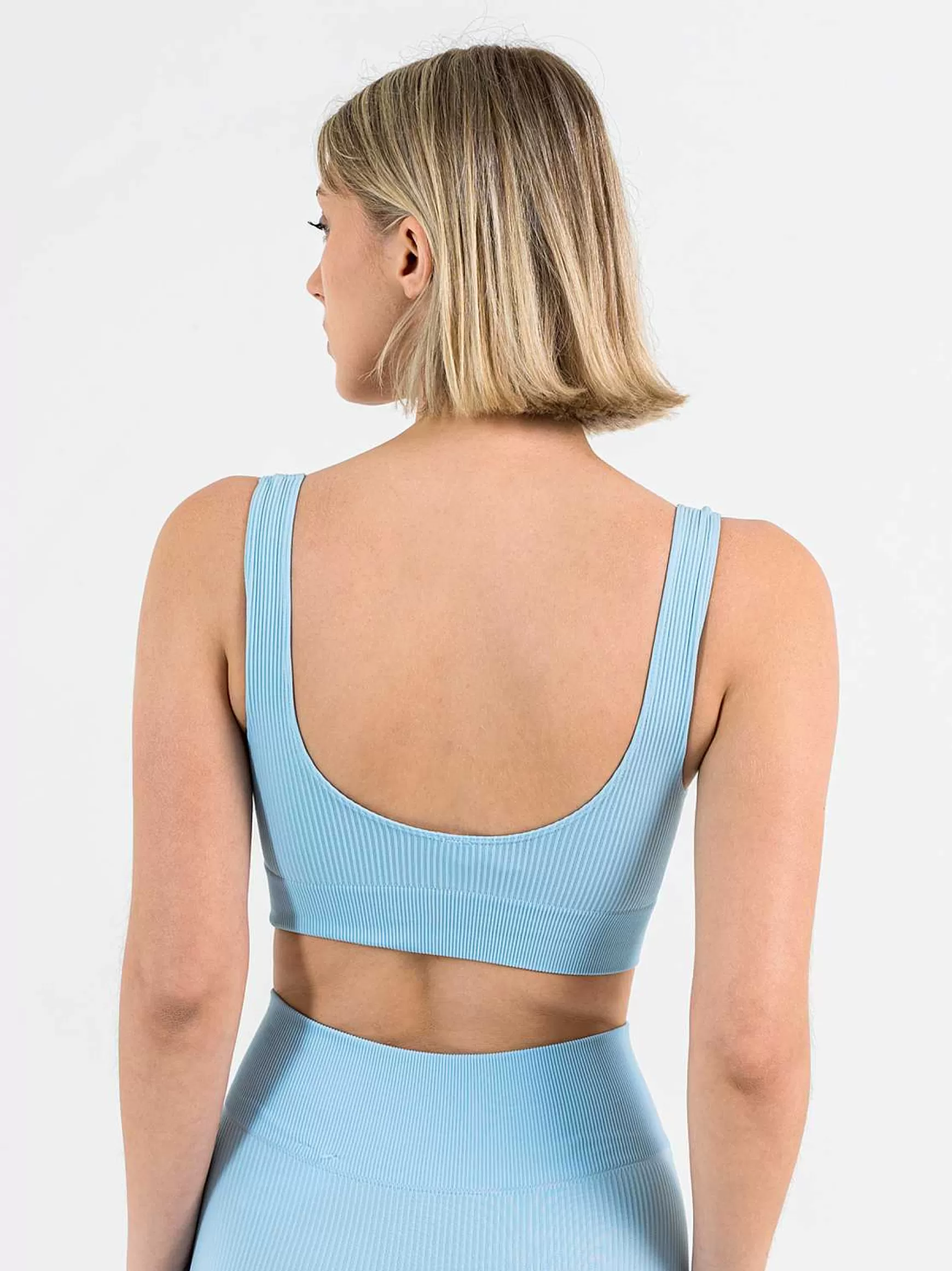 Armonika Top Sportswear Donna In Microfibra Azzurro Effetto Push Up Modellante E Contenitivo A Costine*Invertika Best Sale