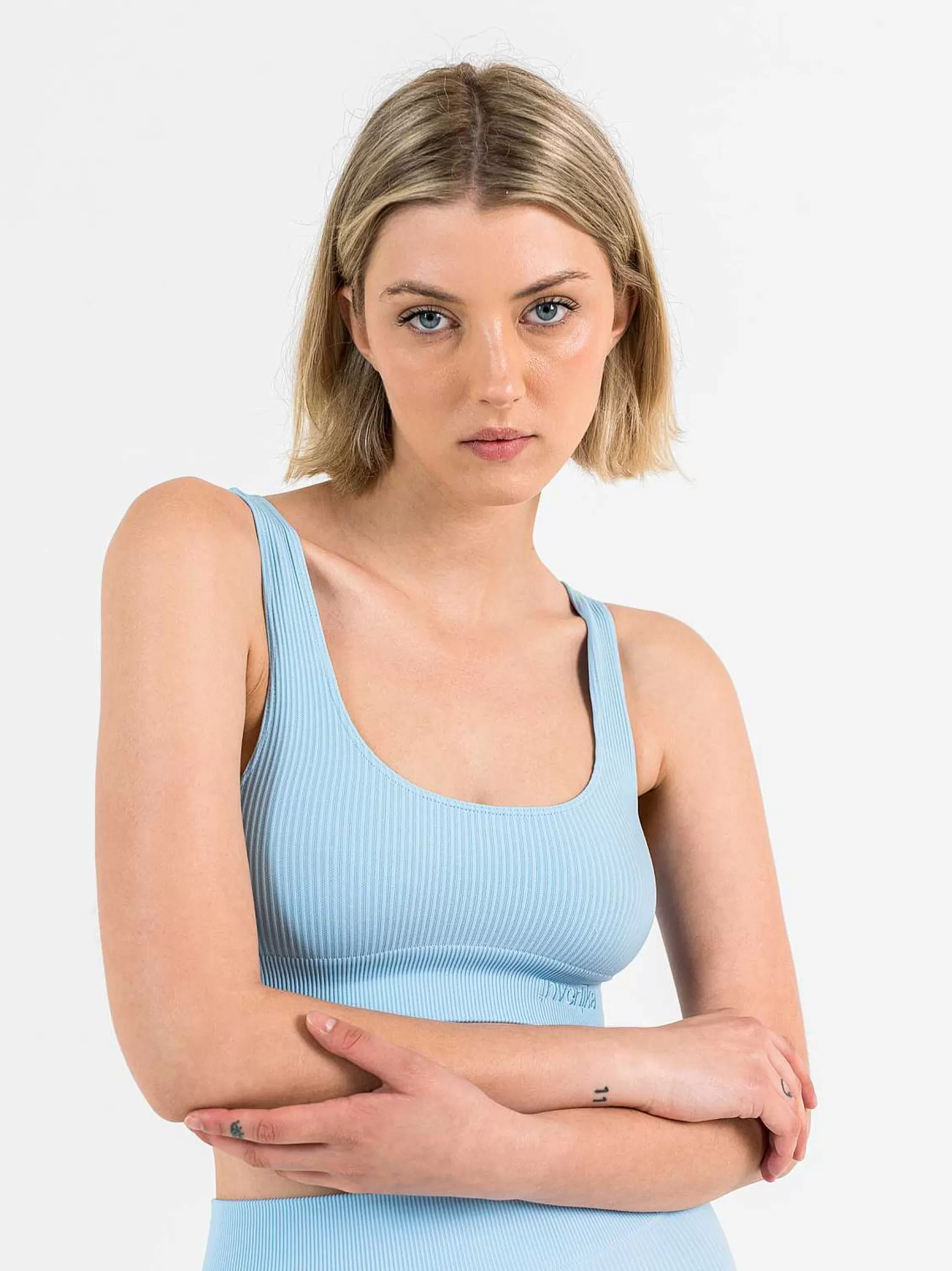 Armonika Top Sportswear Donna In Microfibra Azzurro Effetto Push Up Modellante E Contenitivo A Costine*Invertika Best Sale