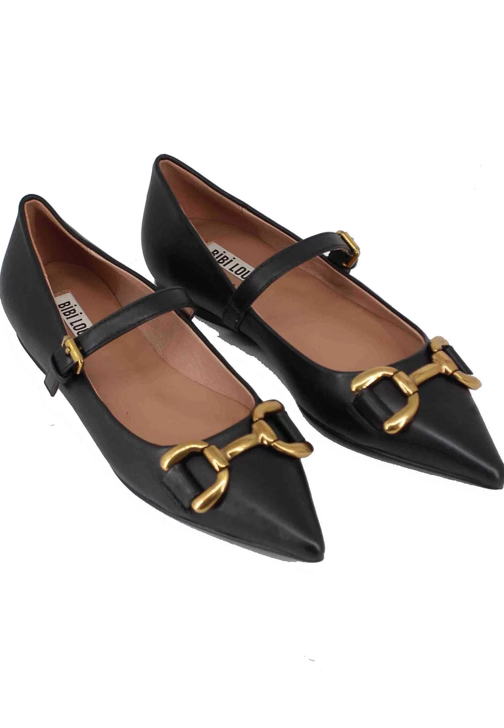 Ballerine Donna In Pelle Nera Con Morsetto E Cinturino Kiva*Bibi Lou Hot