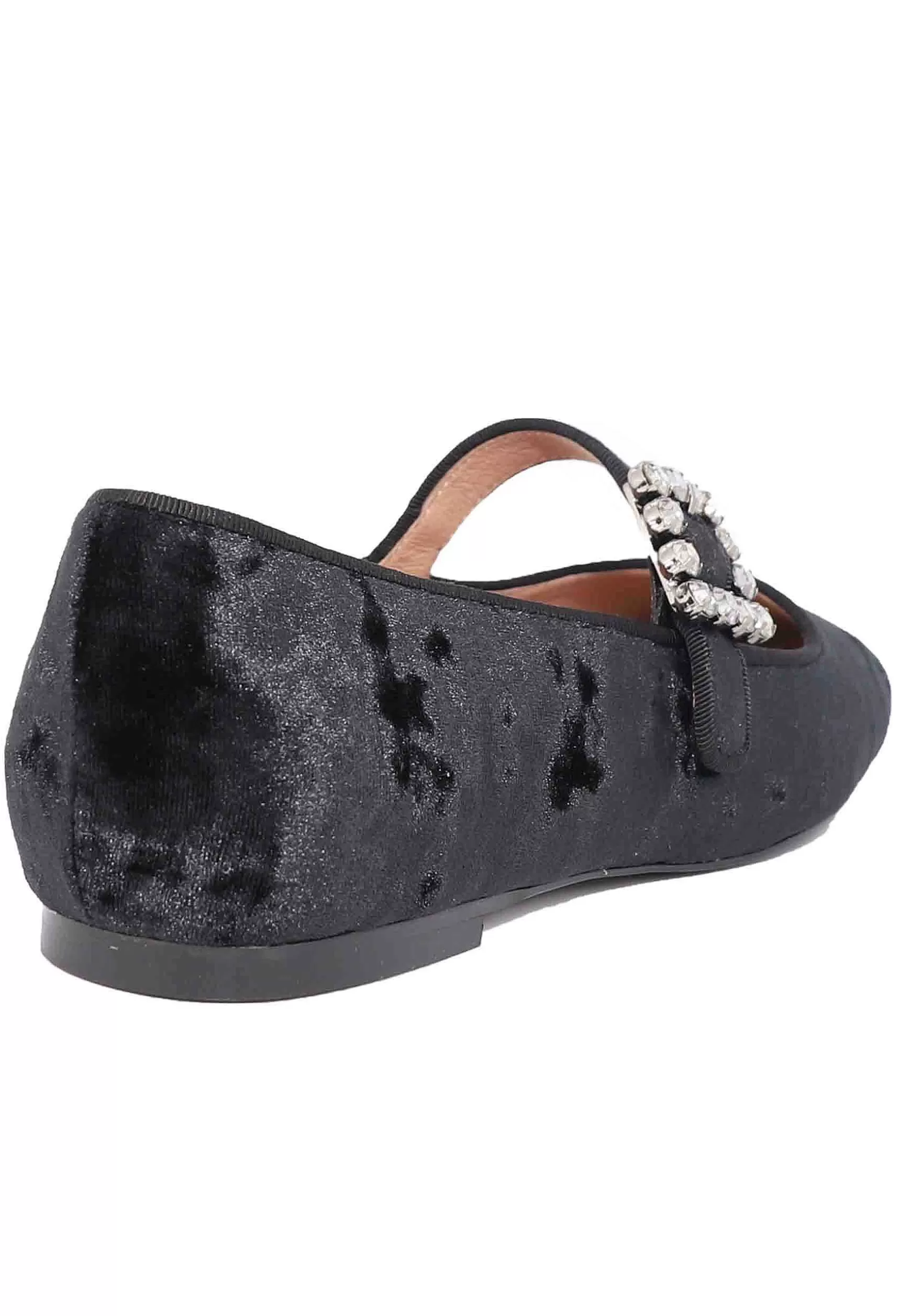 Ballerine Donna In Velluto Nero Con Cinturino Sul Collo Piede E Fibbia In Strass Essen*Bibi Lou Flash Sale