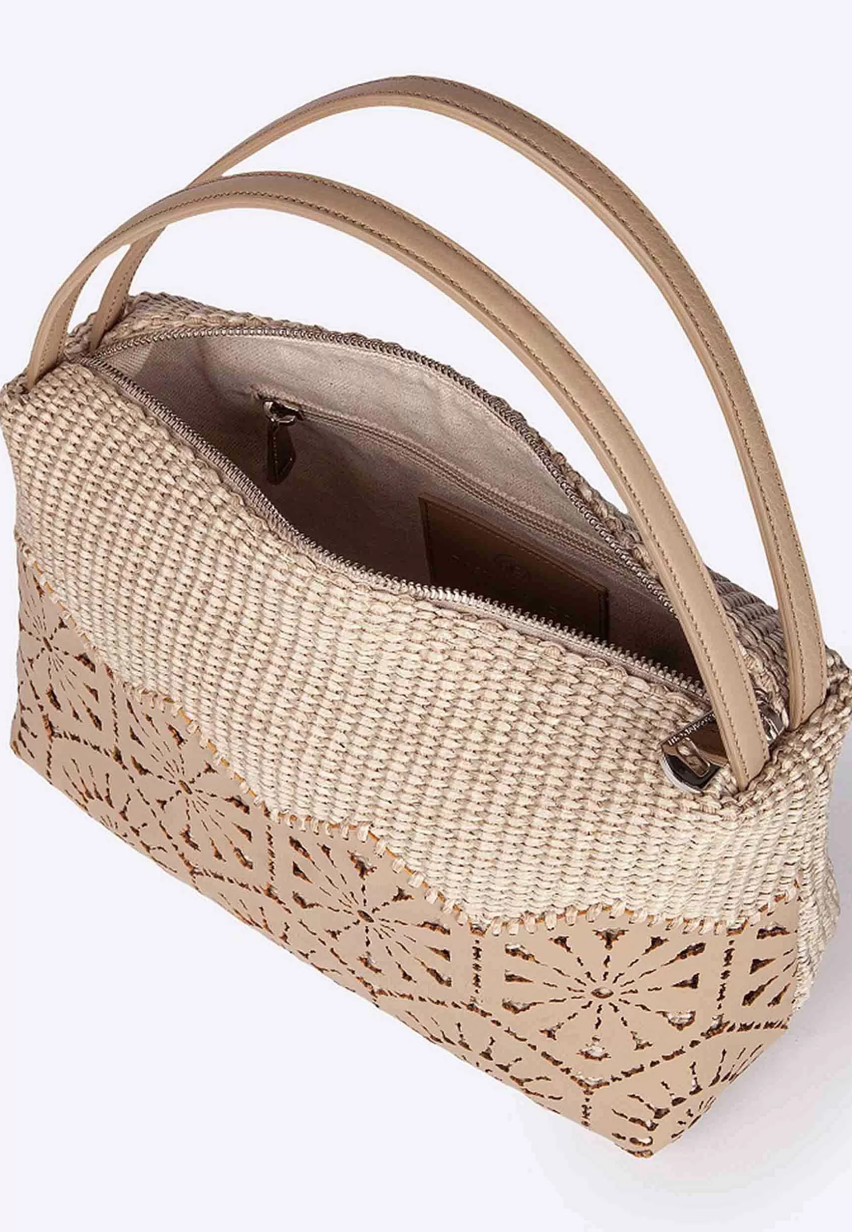 Borsa Donna A Spalla In Tessuto E Pelle Beige Con Doppi Manici*Roberta Gandolfi Sale