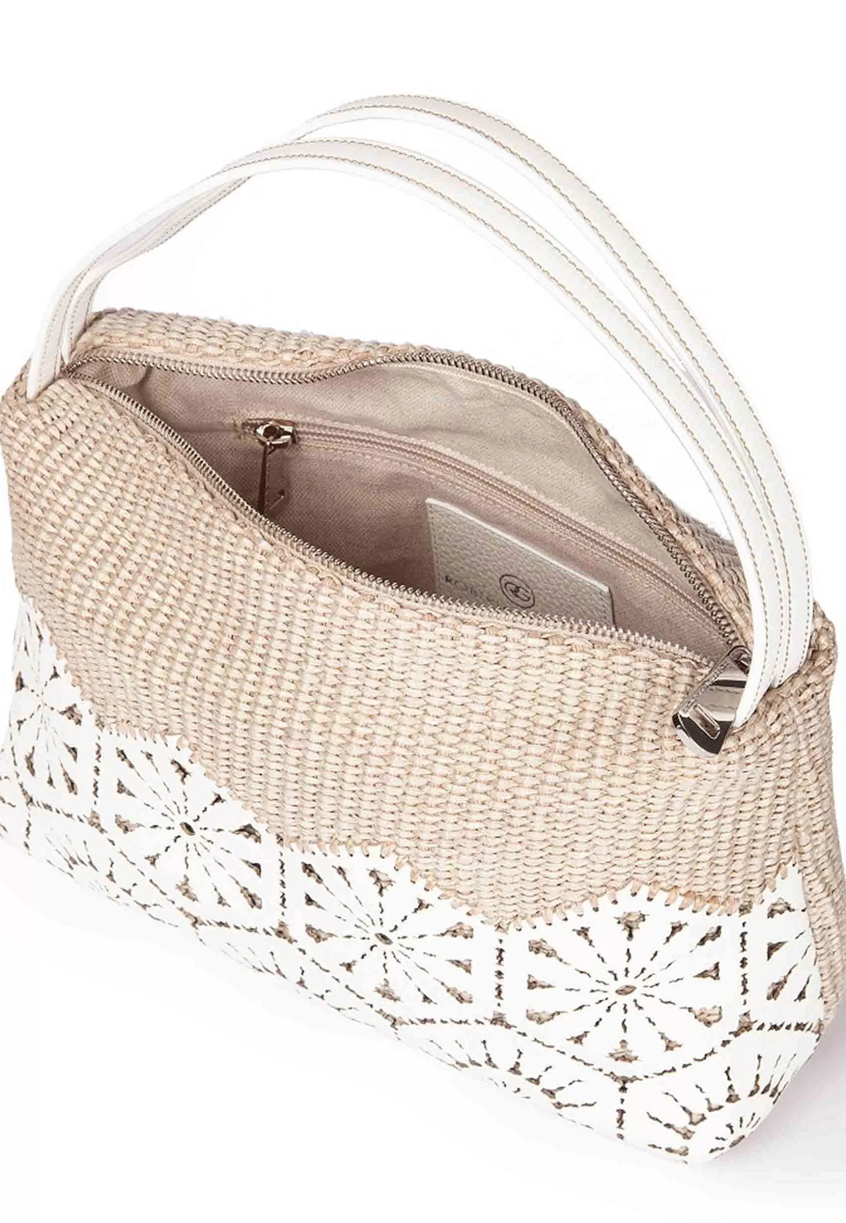 Borsa Donna A Spalla In Tessuto E Pelle Bianca Con Doppi Manici*Roberta Gandolfi Hot