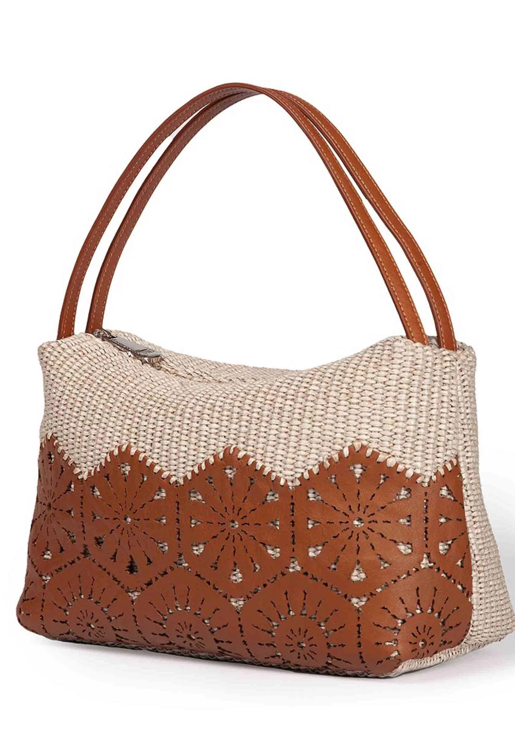 Borsa Donna A Spalla In Tessuto E Pelle Cuoio Con Doppi Manici*Roberta Gandolfi Discount