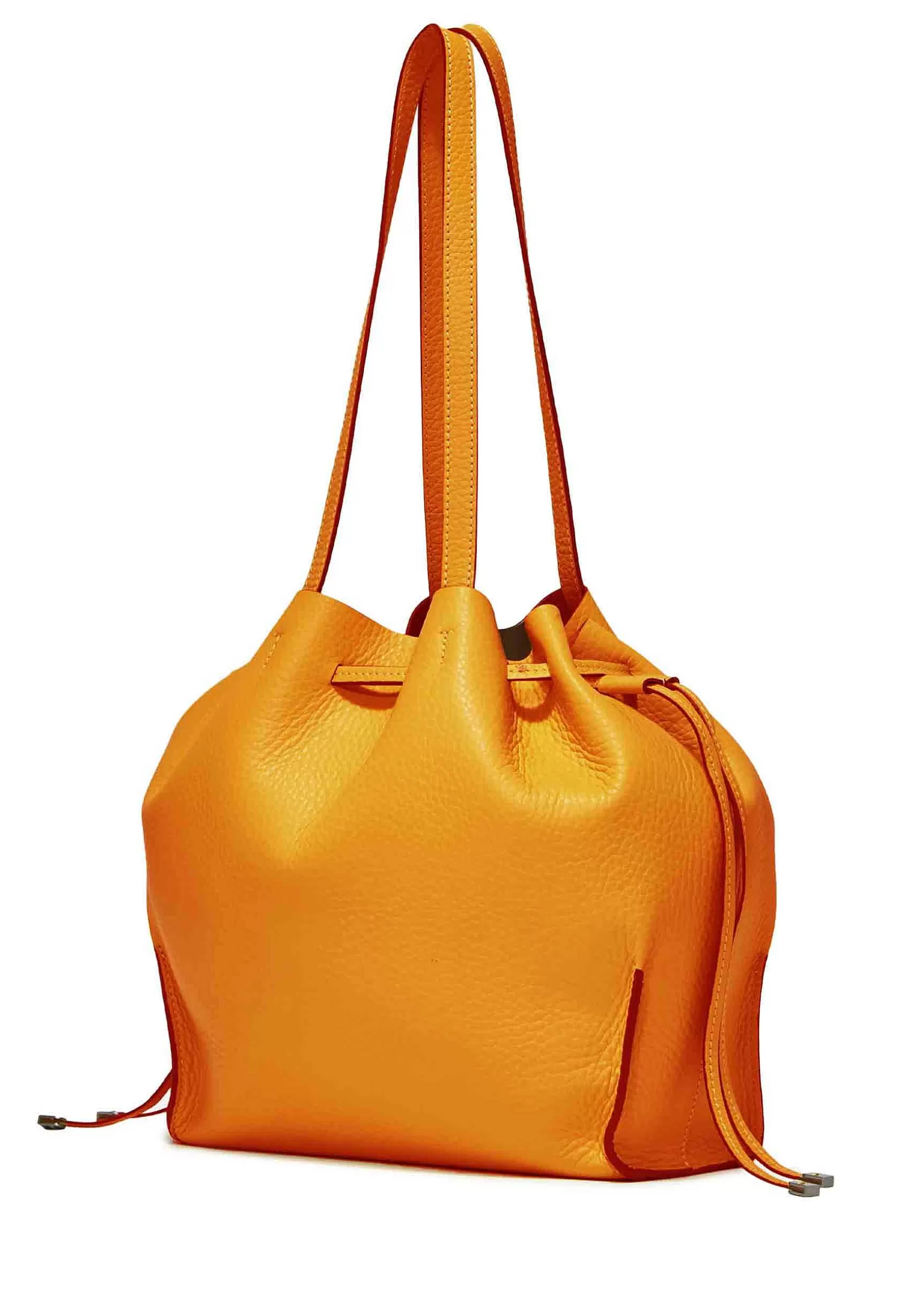 Borsa Donna A Spalla Joy In Pelle Arancione E Naturale Con Doppi Manici E Chiusura Coulisse*Gianni Chiarini New