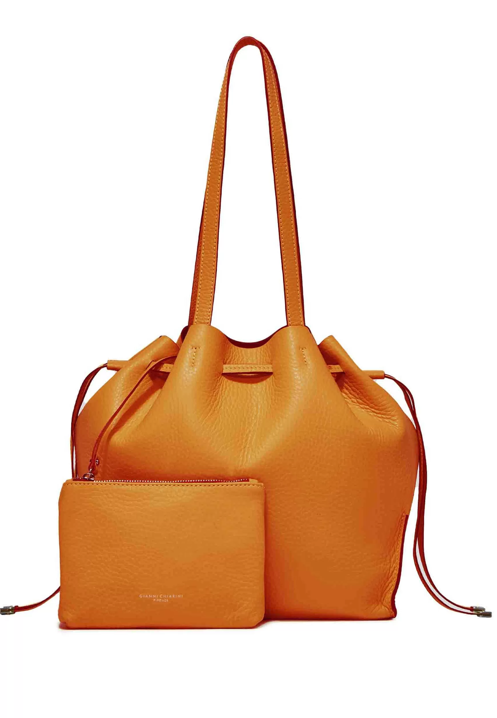 Borsa Donna A Spalla Joy In Pelle Arancione E Naturale Con Doppi Manici E Chiusura Coulisse*Gianni Chiarini New