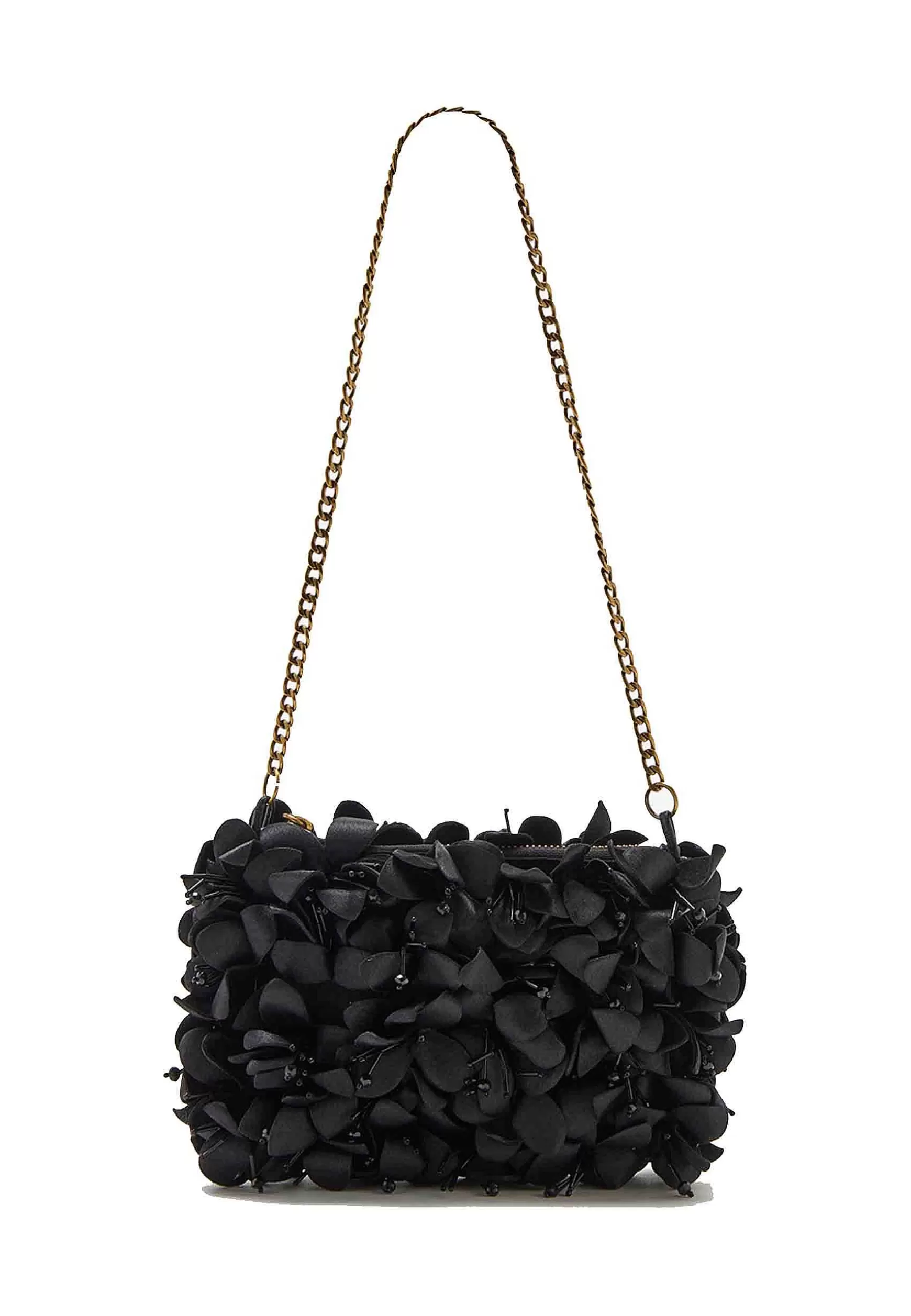 Borsa Donna A Tracolla Flower On Satin Nera Con Tracolla A Catena*Maliparmi Discount