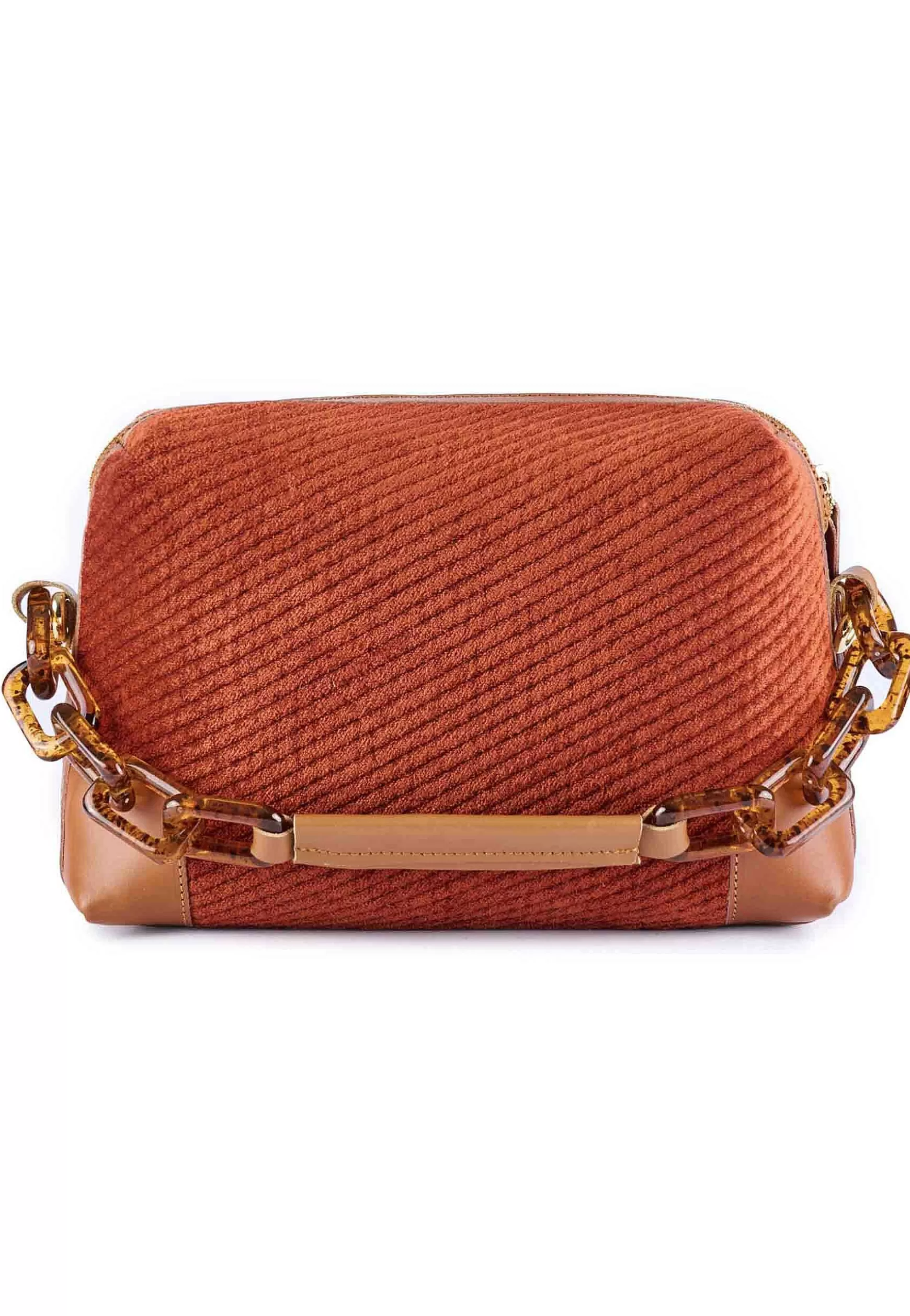 Borsa Donna A Tracolla In Ciniglia Jacquard A Righe Mattone Con Dettagli In Pelle*Via Mail Bag Shop