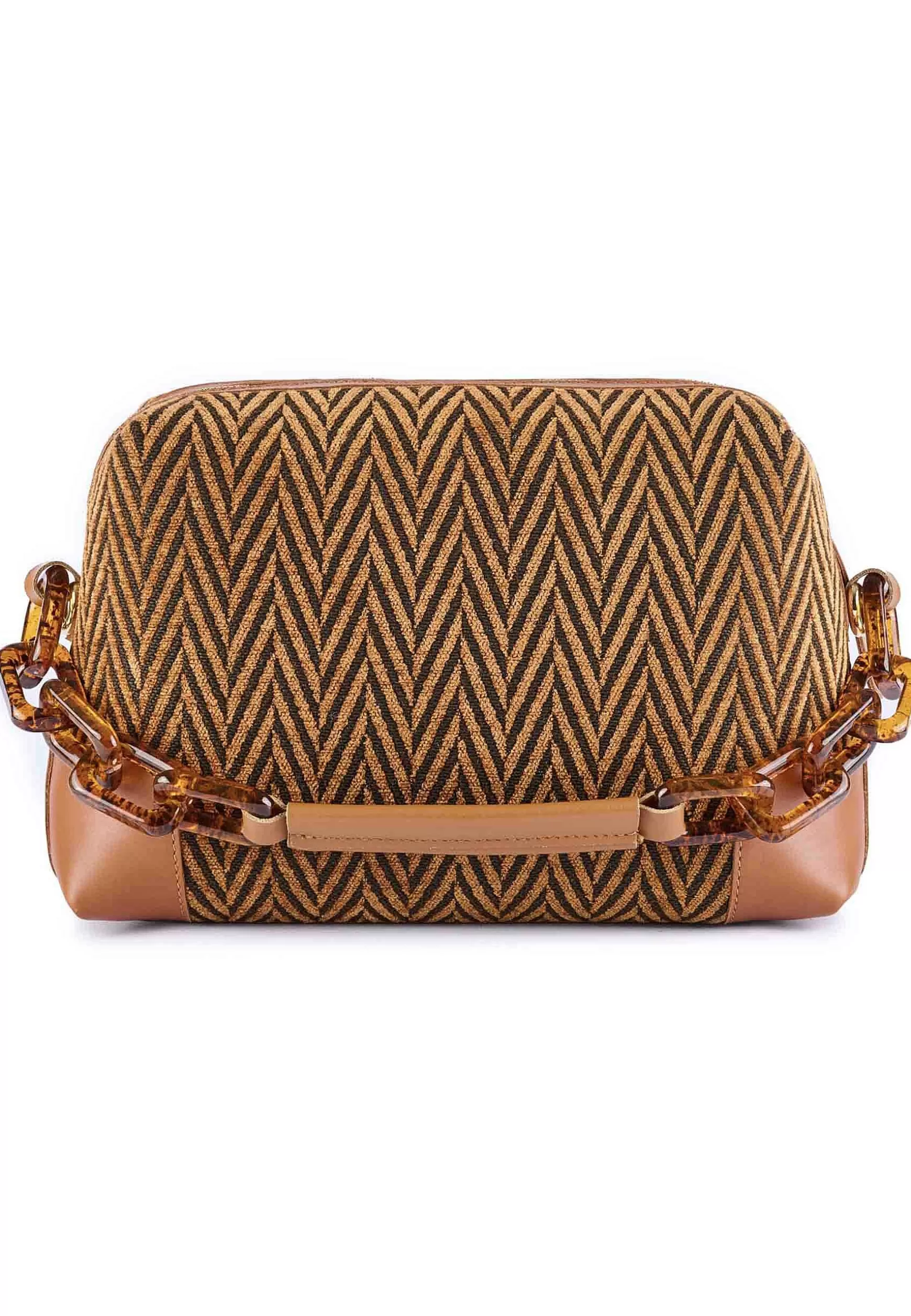 Borsa Donna A Tracolla In Ciniglia Jacquard Spigata Cuoio Con Dettagli In Pelle*Via Mail Bag Online