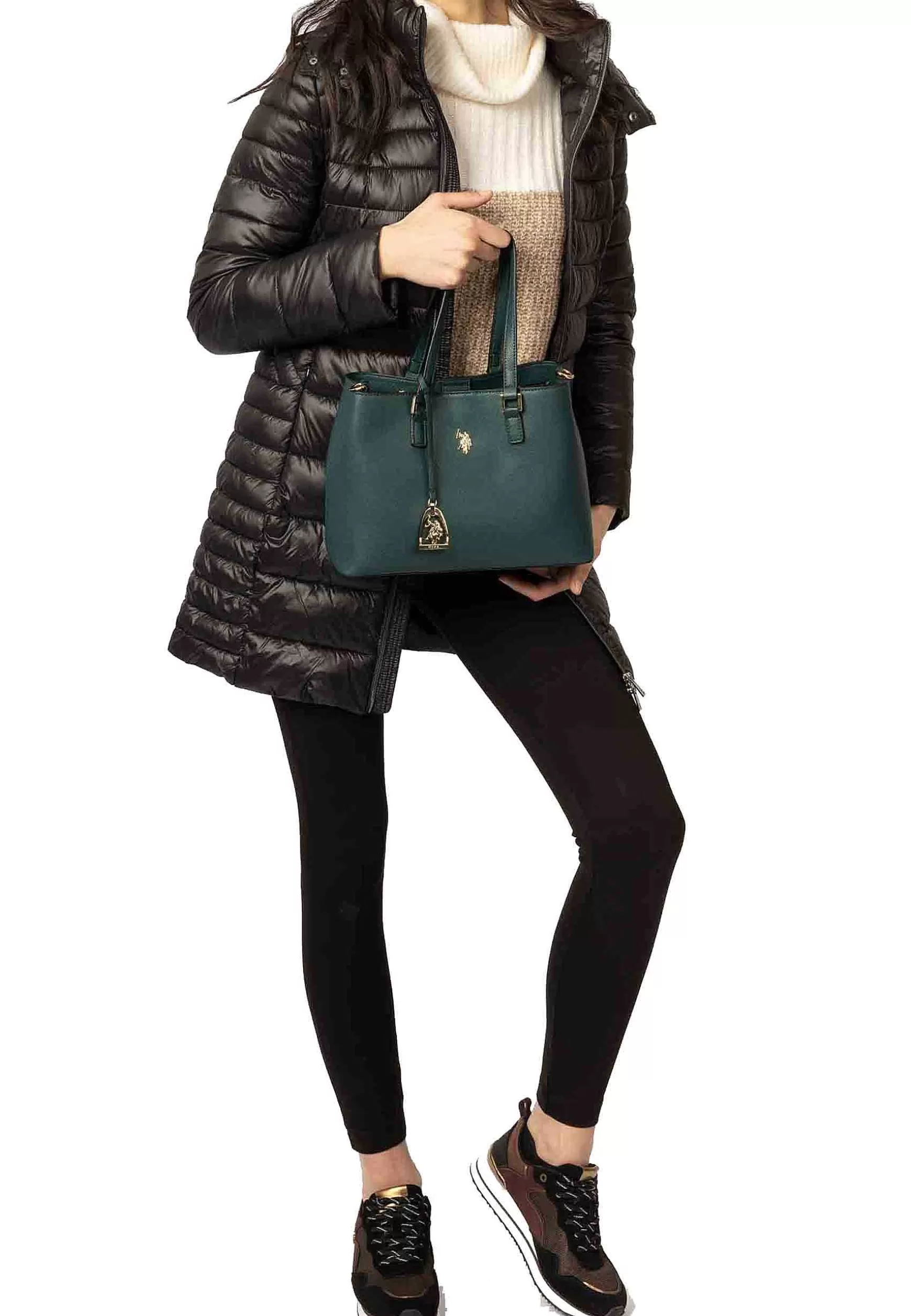 Borsa Donna A Tracolla In Eco Pelle Nera Con Doppi Manici Jones Double Handle*U.S. Polo Assn Cheap