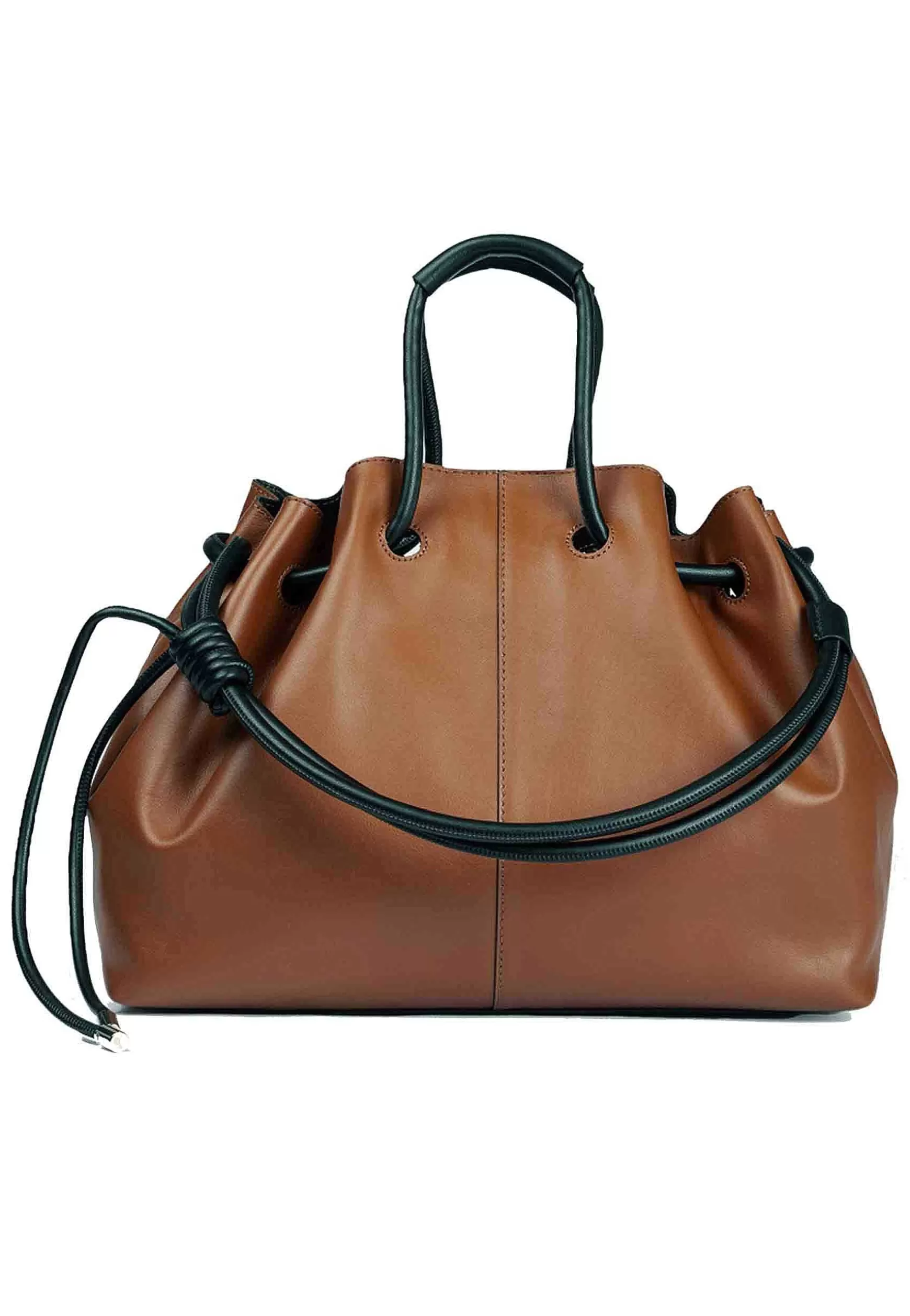 Borsa Donna A Tracolla In Pelle Cuoio Con Doppi Manici E Chiusura Coulisse*Roberta Gandolfi Outlet