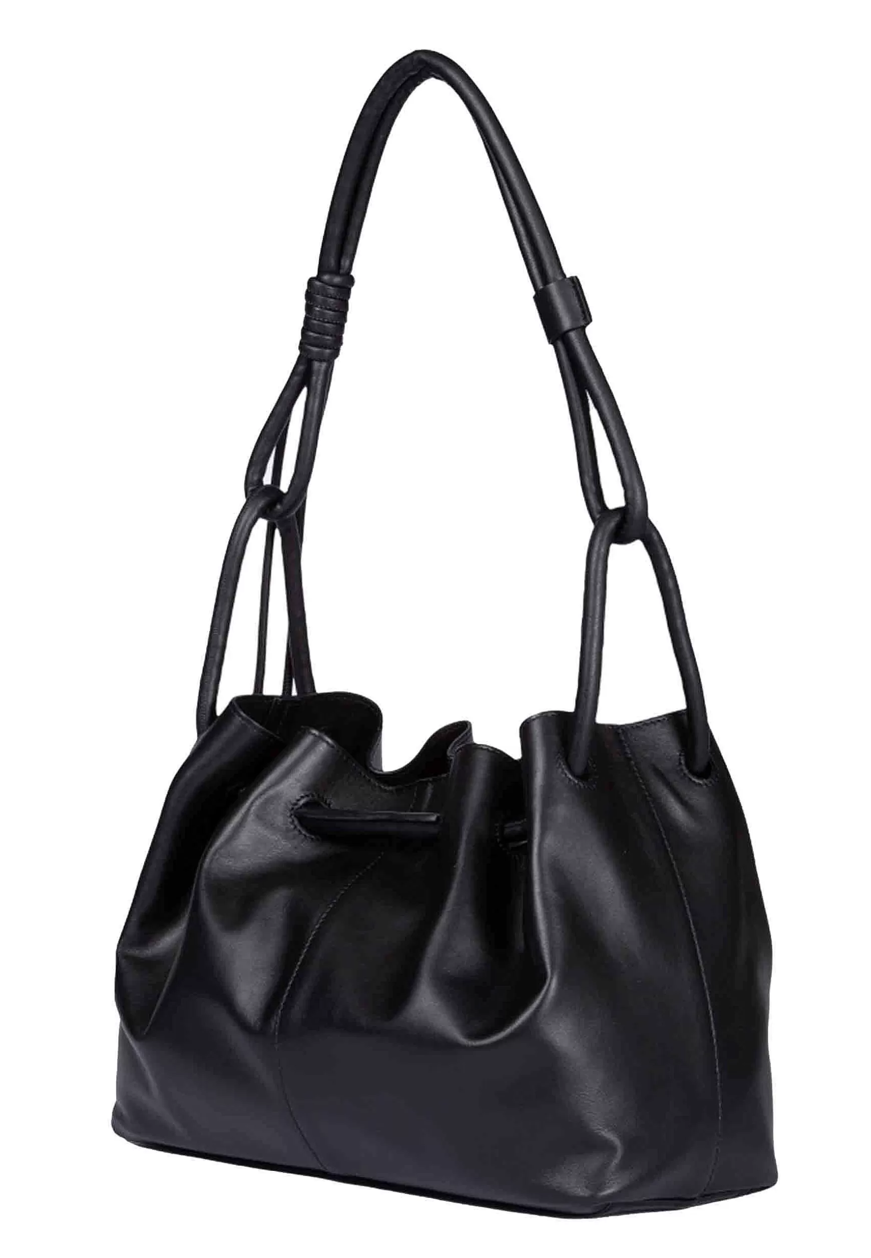 Borsa Donna A Tracolla In Pelle Nera Con Doppi Manici E Chiusura Coulisse*Roberta Gandolfi Store