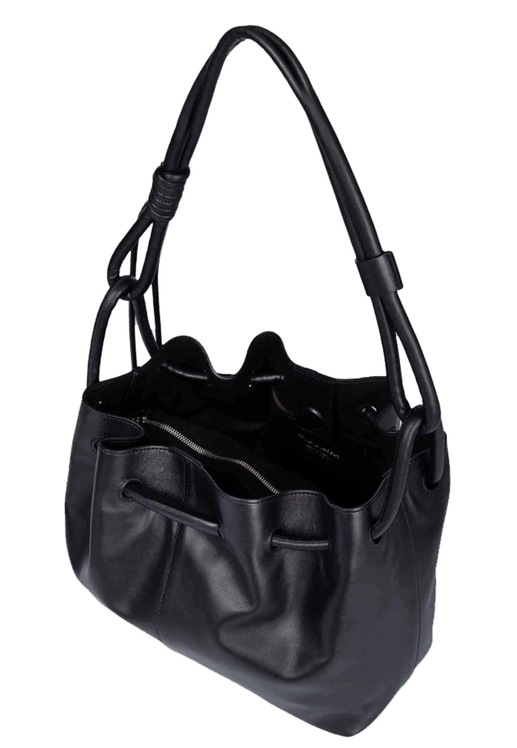 Borsa Donna A Tracolla In Pelle Nera Con Doppi Manici E Chiusura Coulisse*Roberta Gandolfi Store
