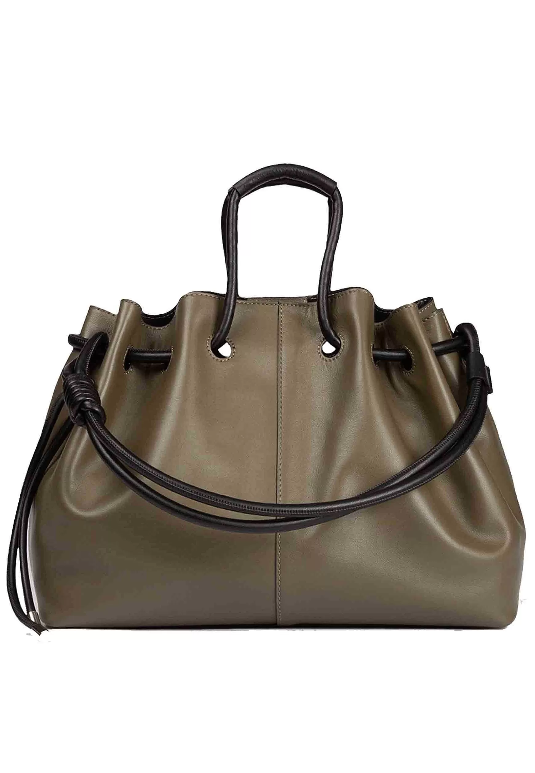 Borsa Donna A Tracolla In Pelle Verde Con Doppi Manici E Chiusura Coulisse*Roberta Gandolfi New