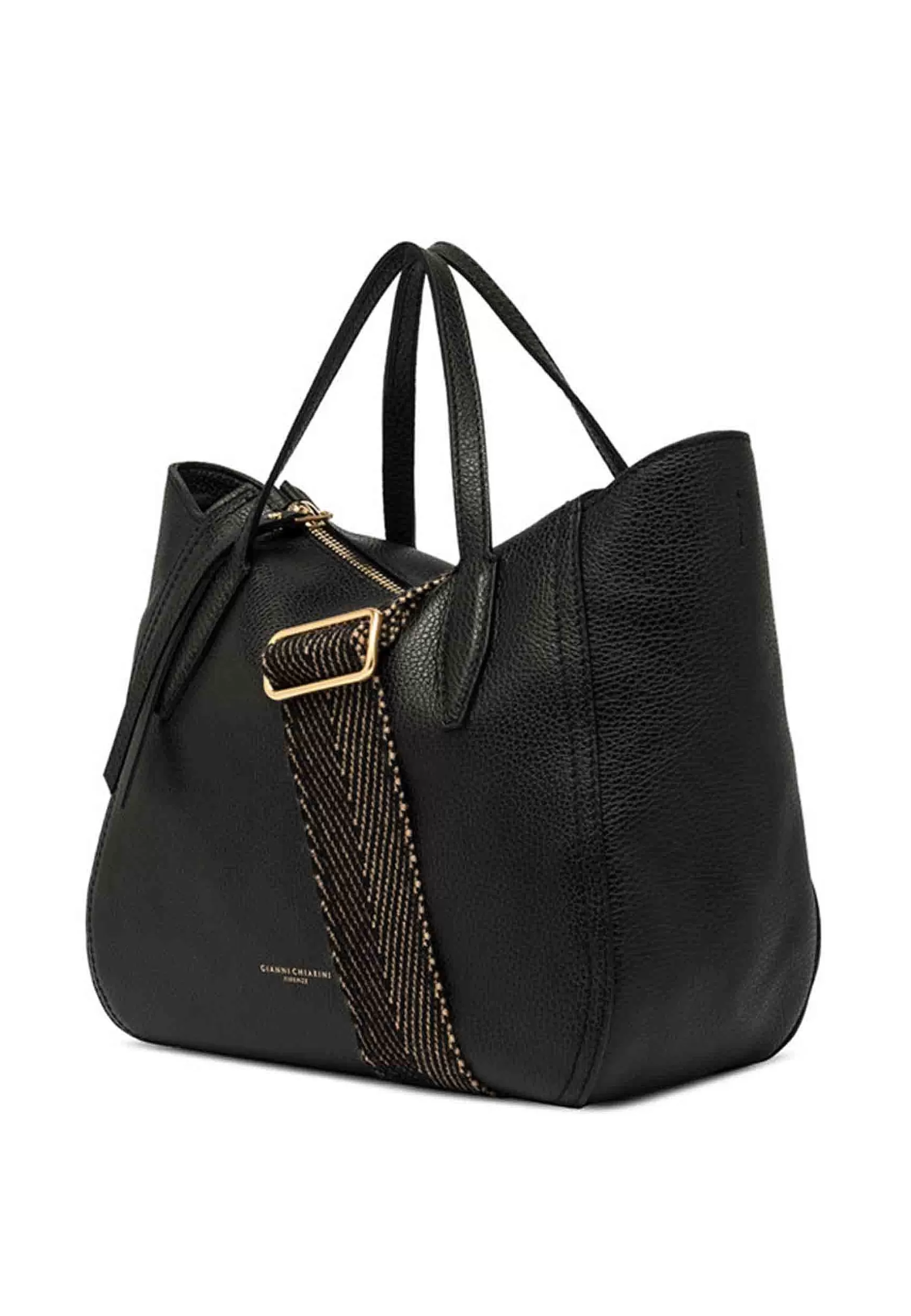 Borsa Donna A Tracolla Megan In Pelle Nera Con Doppi Manici In Pelle E Tracolla In Tessuto Spigato*Gianni Chiarini New