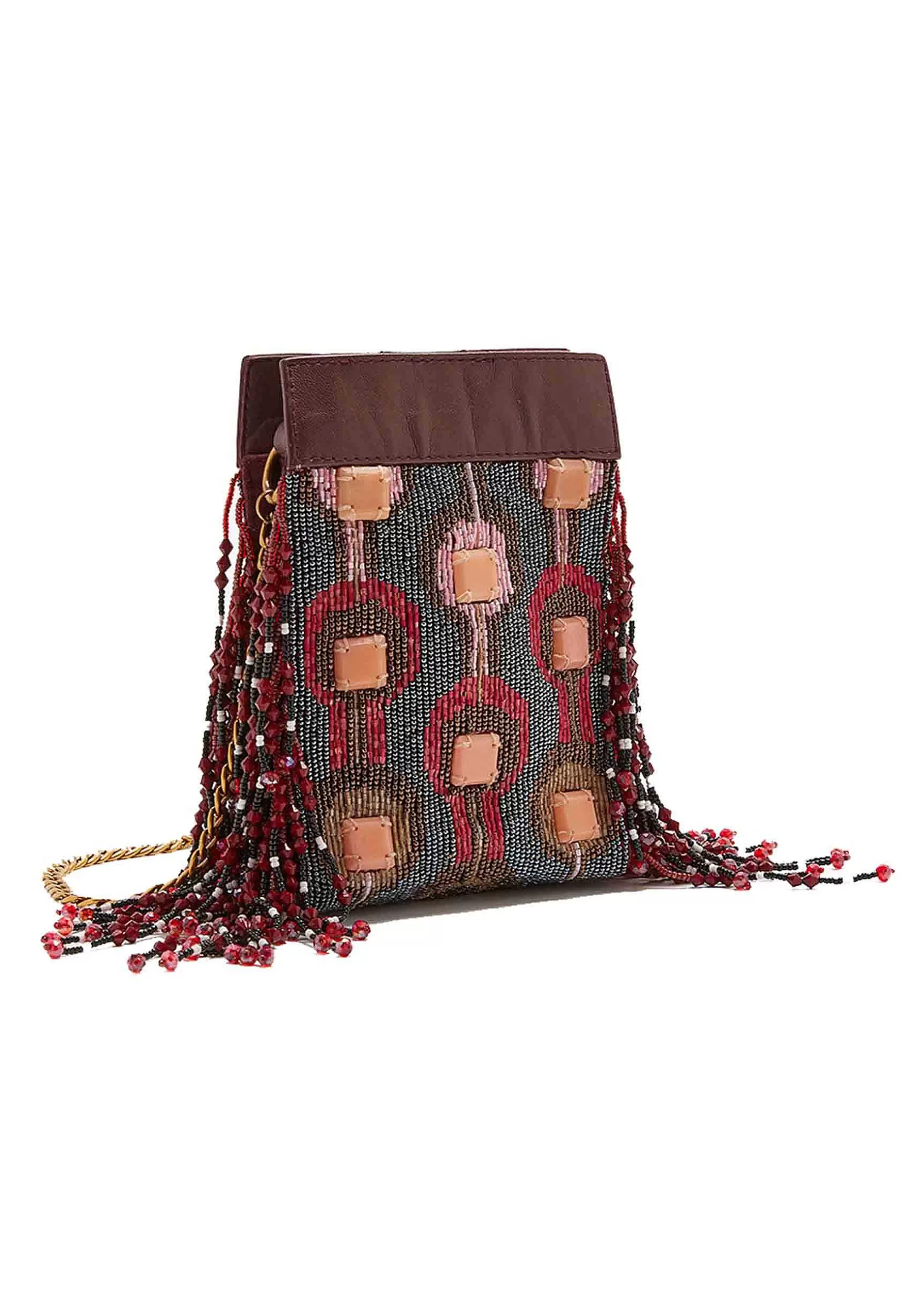 Borsa Donna A Tracolla Muse Embroideries In Perline Rosa E Marroni Con Tracolla In Catena*Maliparmi Flash Sale