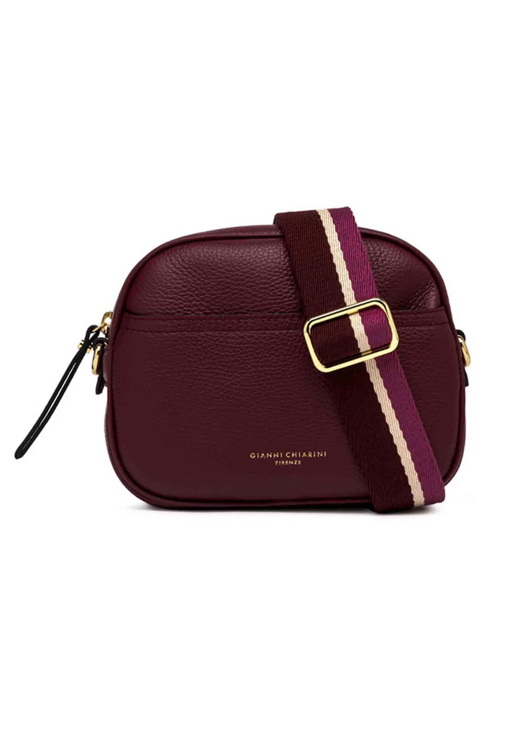 Borsa Donna A Tracolla Nina In Pelle Bordeaux Con Tracolla In Tessuto Rigato*Gianni Chiarini Best Sale