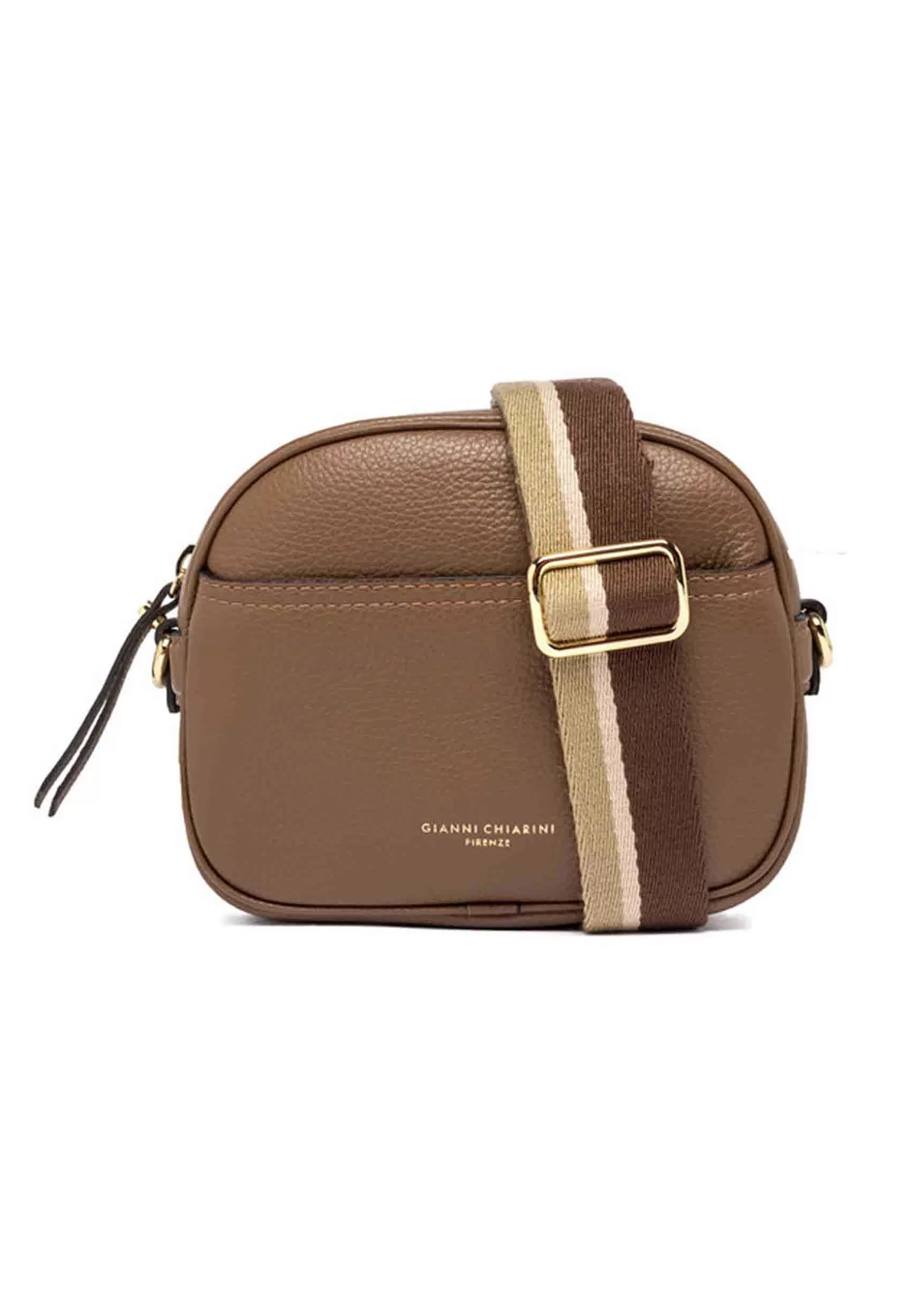 Borsa Donna A Tracolla Nina In Pelle Castoro Con Tracolla In Tessuto Rigato*Gianni Chiarini Sale