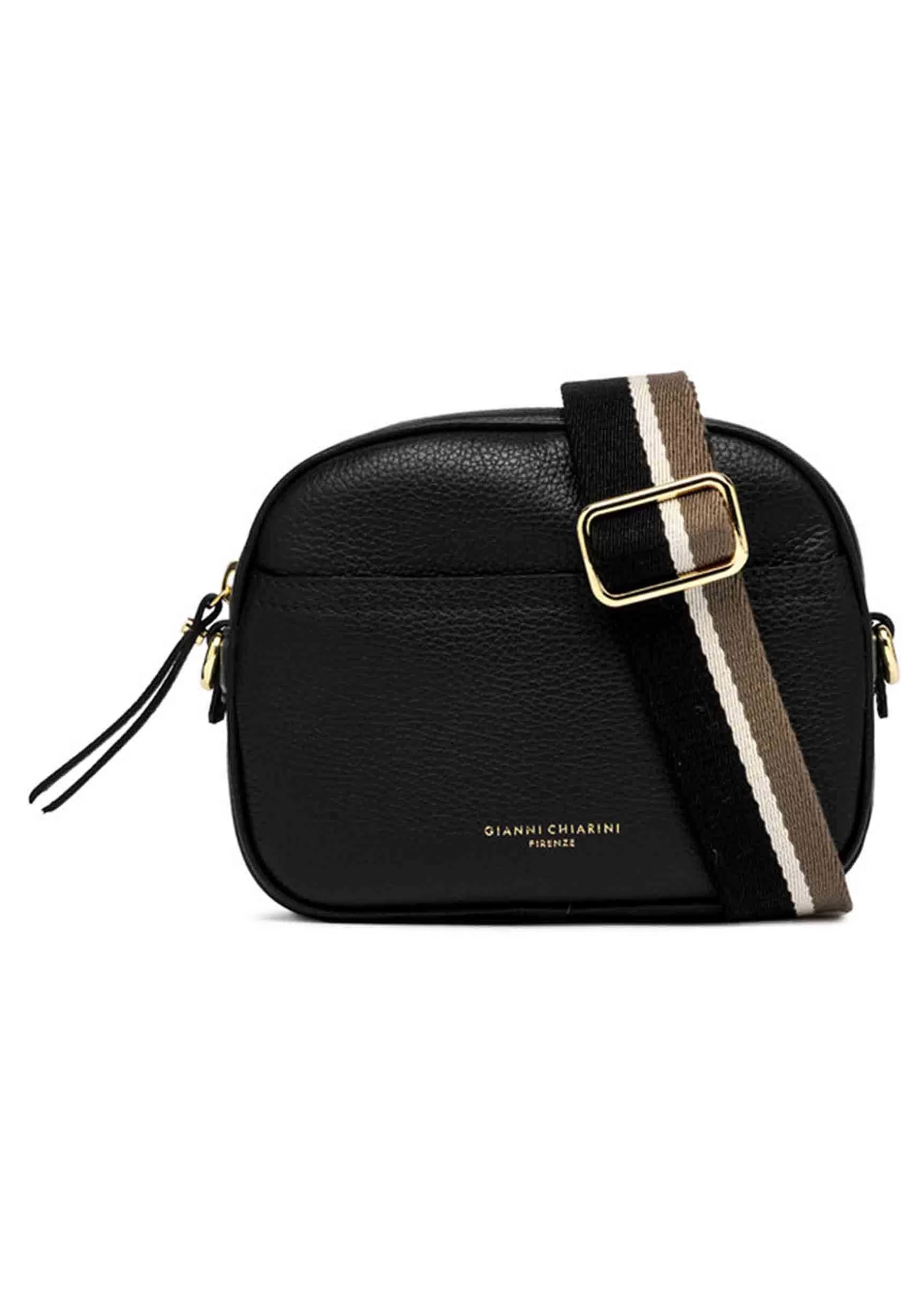 Borsa Donna A Tracolla Nina In Pelle Nera Con Tracolla In Tessuto Rigato*Gianni Chiarini Store