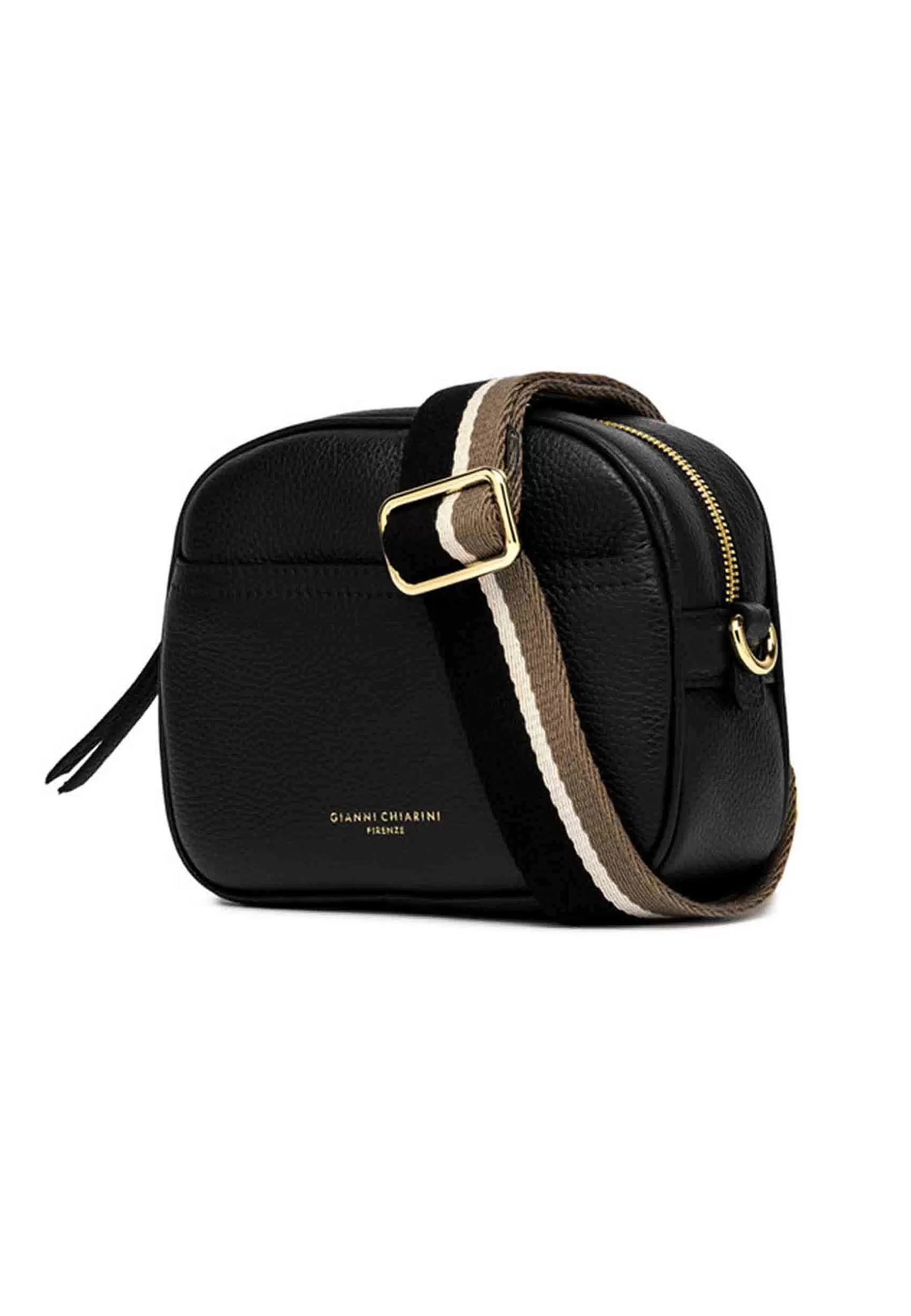 Borsa Donna A Tracolla Nina In Pelle Nera Con Tracolla In Tessuto Rigato*Gianni Chiarini Store