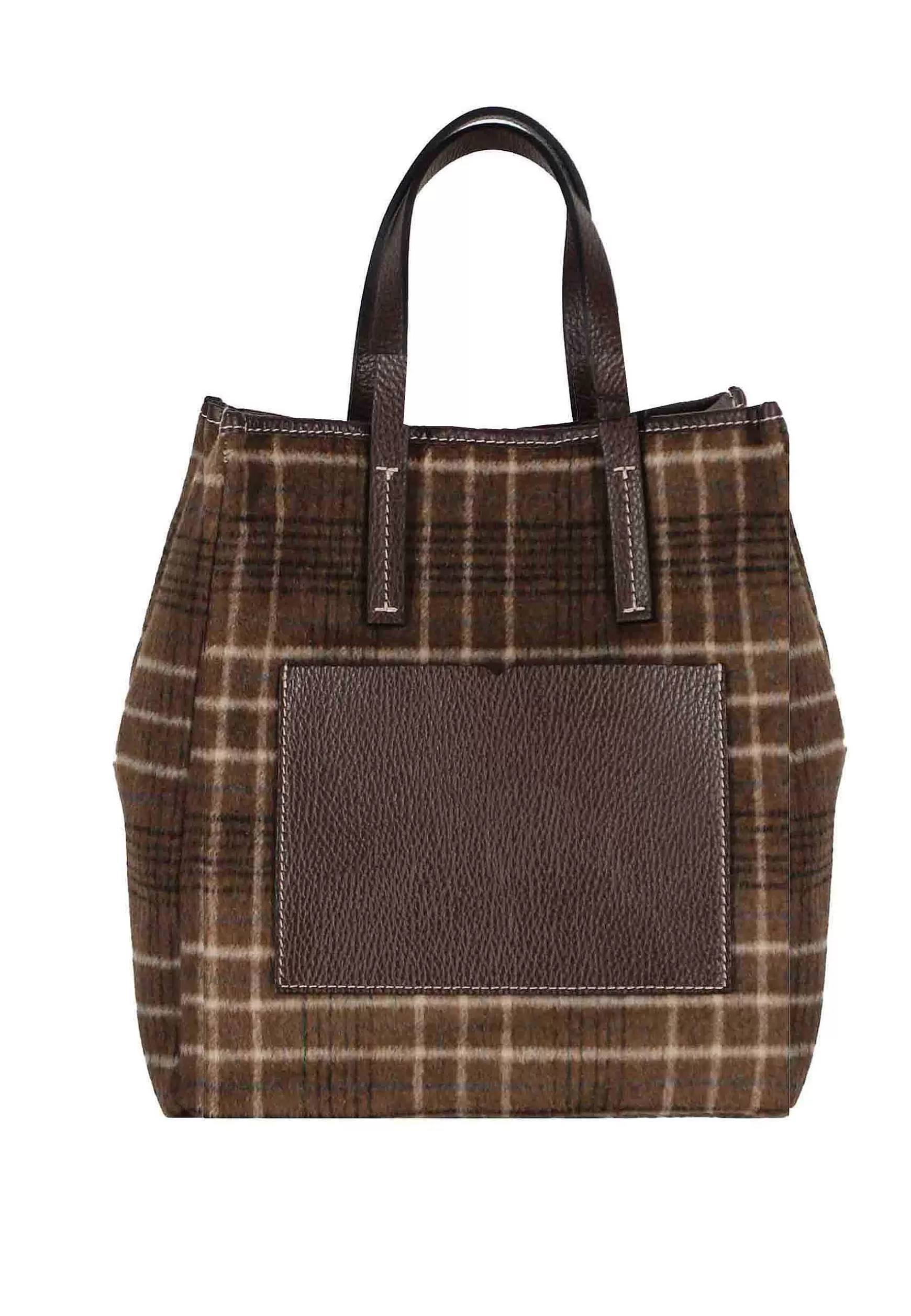 Borsa Donna Con Doppi Manici In Madras Marrone Con Tracolla*Kassiopea Fashion