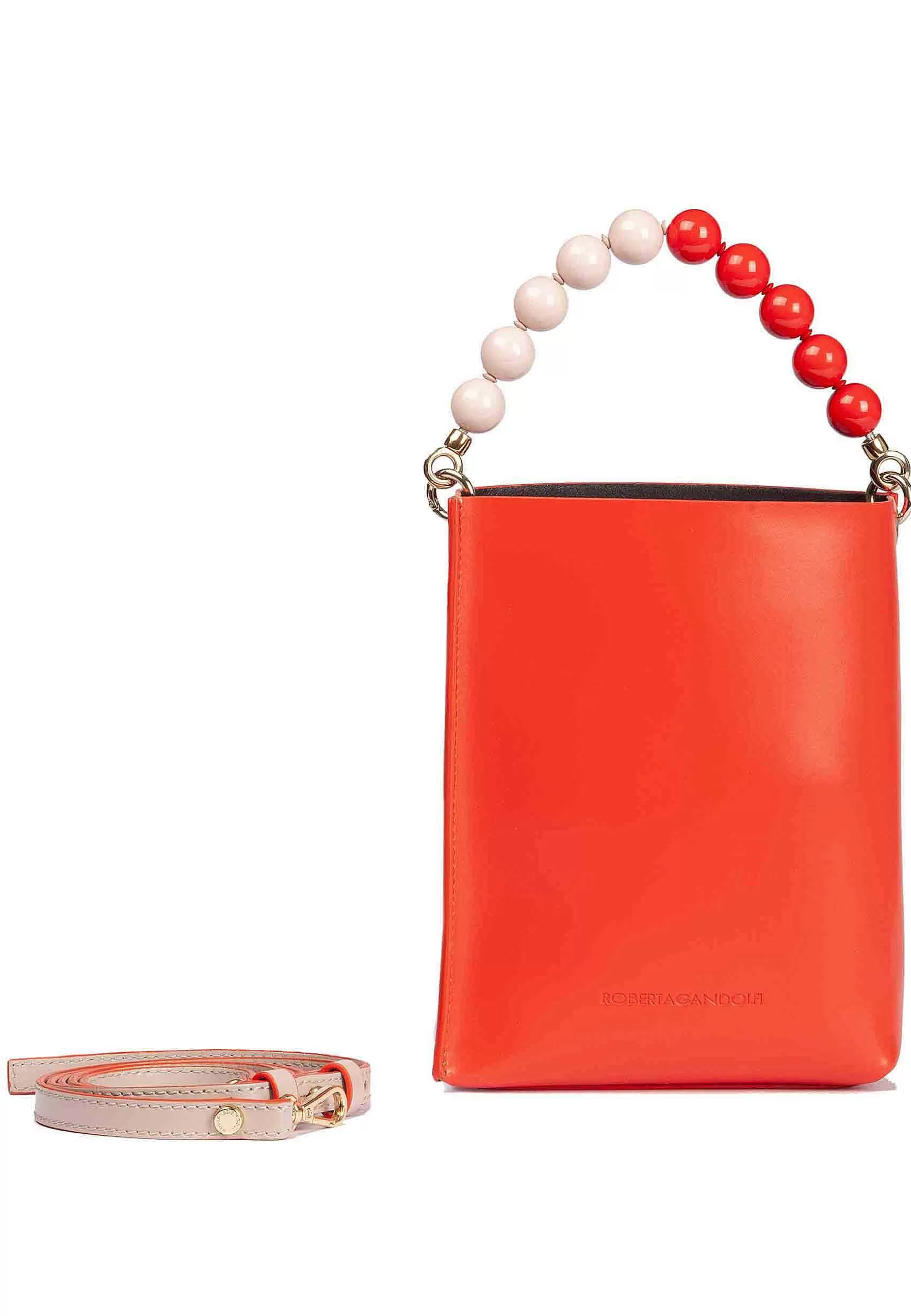 Borsa Donna In Pelle Bicolore Corallo E Nude Con Manico Gioiello*Roberta Gandolfi Best