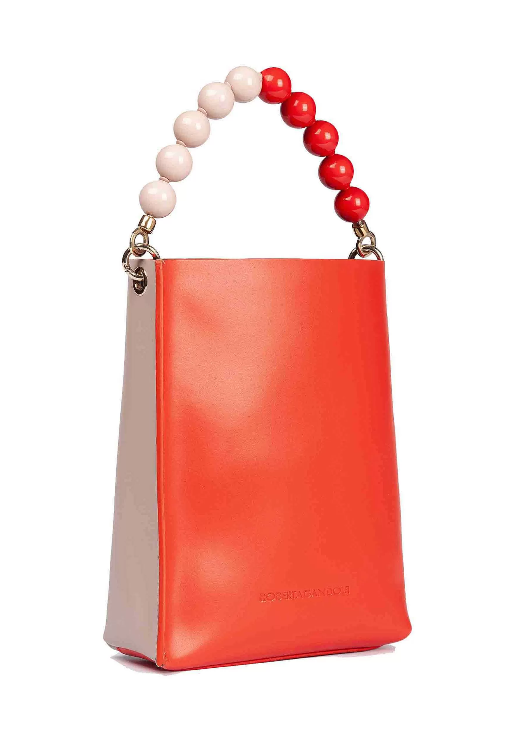 Borsa Donna In Pelle Bicolore Corallo E Nude Con Manico Gioiello*Roberta Gandolfi Best