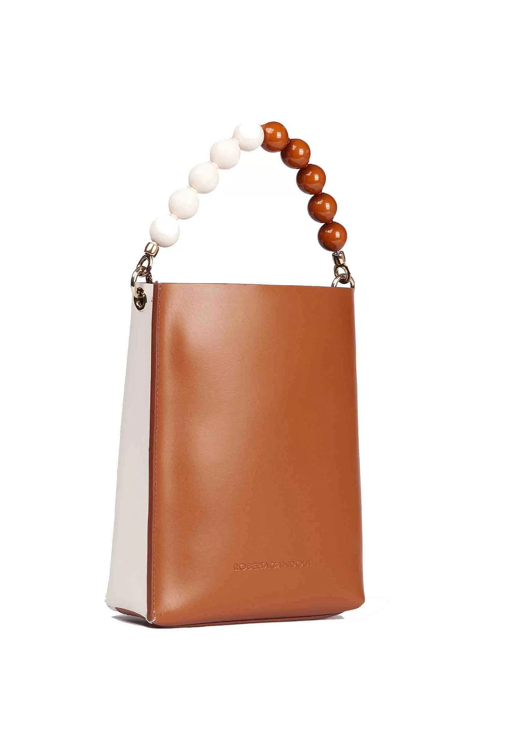 Borsa Donna In Pelle Bicolore Cuoio E Panna Con Manico Gioiello*Roberta Gandolfi Cheap