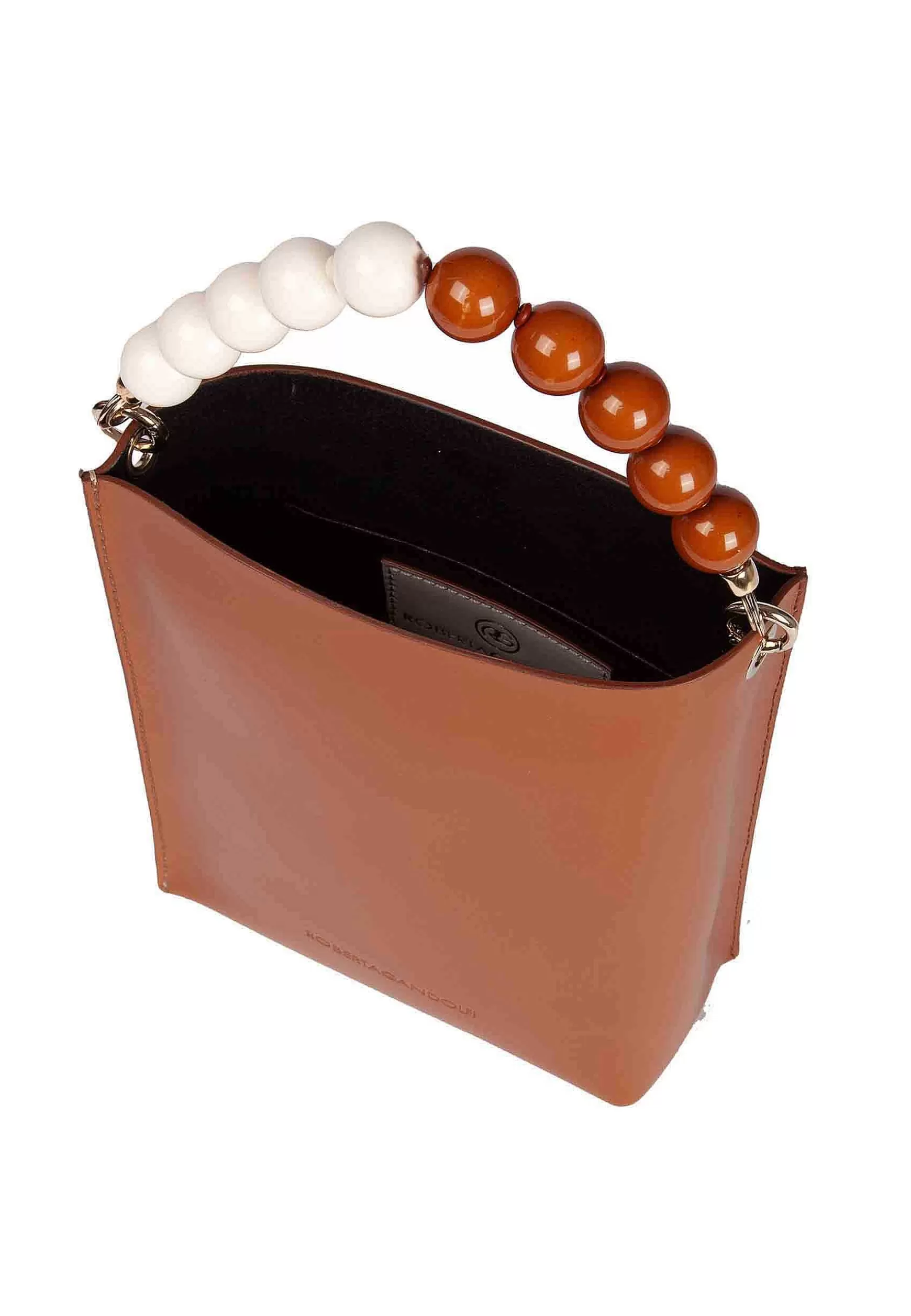 Borsa Donna In Pelle Bicolore Cuoio E Panna Con Manico Gioiello*Roberta Gandolfi Cheap