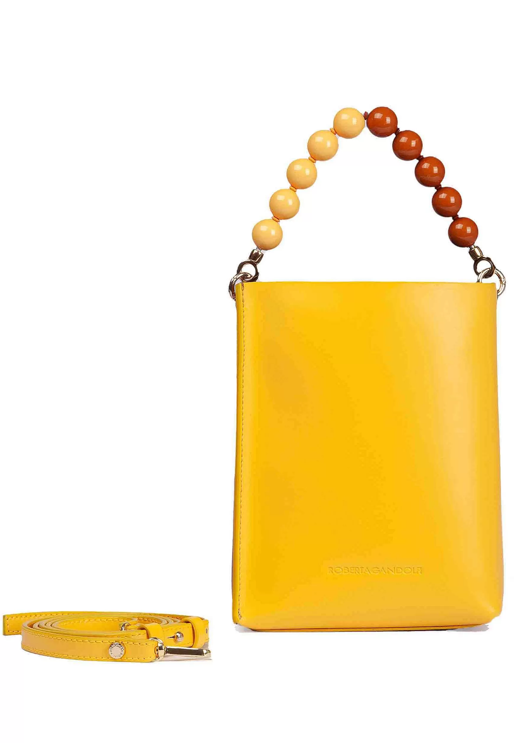 Borsa Donna In Pelle Bicolore Giallo E Cuoio Con Manico Gioiello*Roberta Gandolfi Online