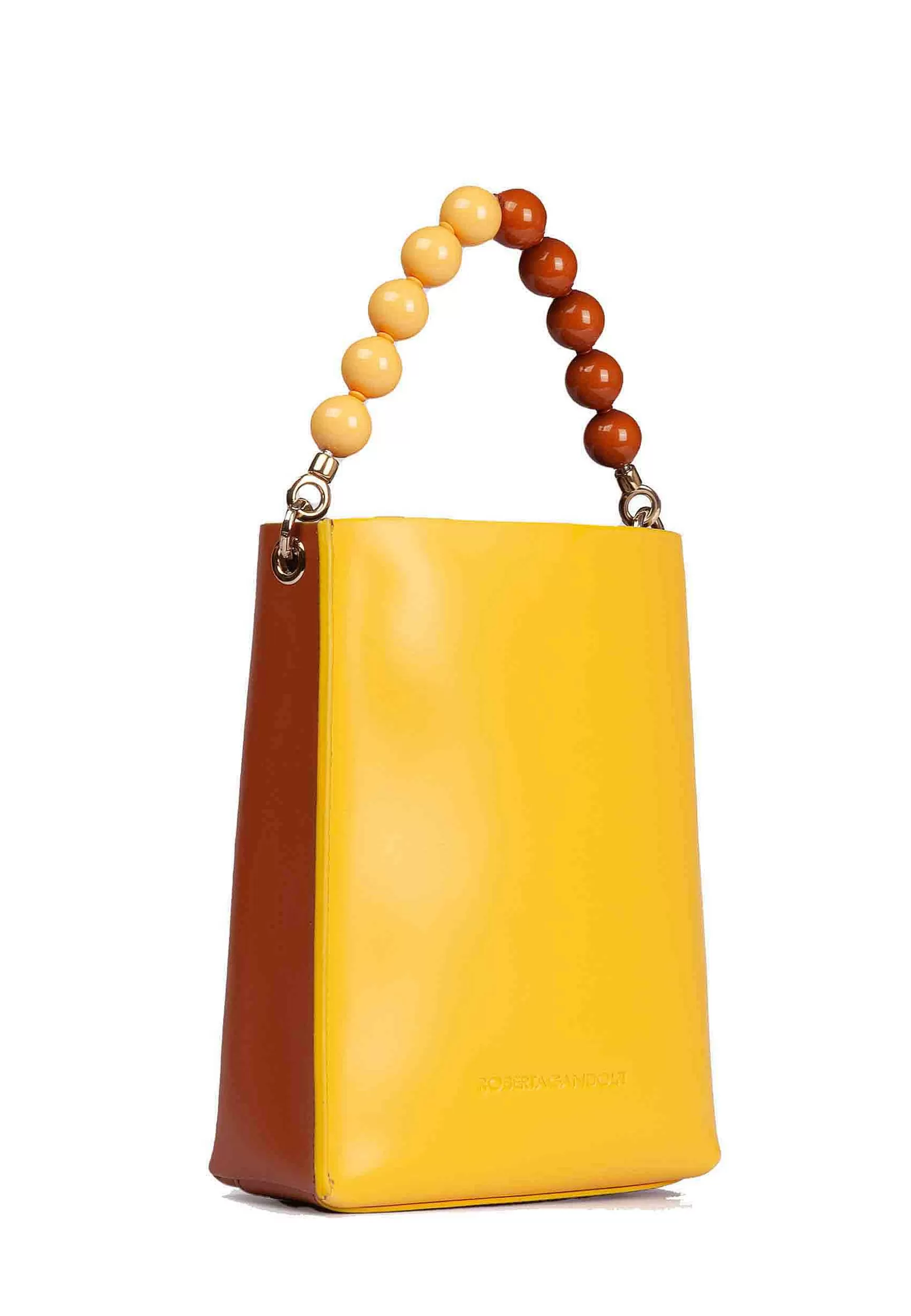 Borsa Donna In Pelle Bicolore Giallo E Cuoio Con Manico Gioiello*Roberta Gandolfi Online