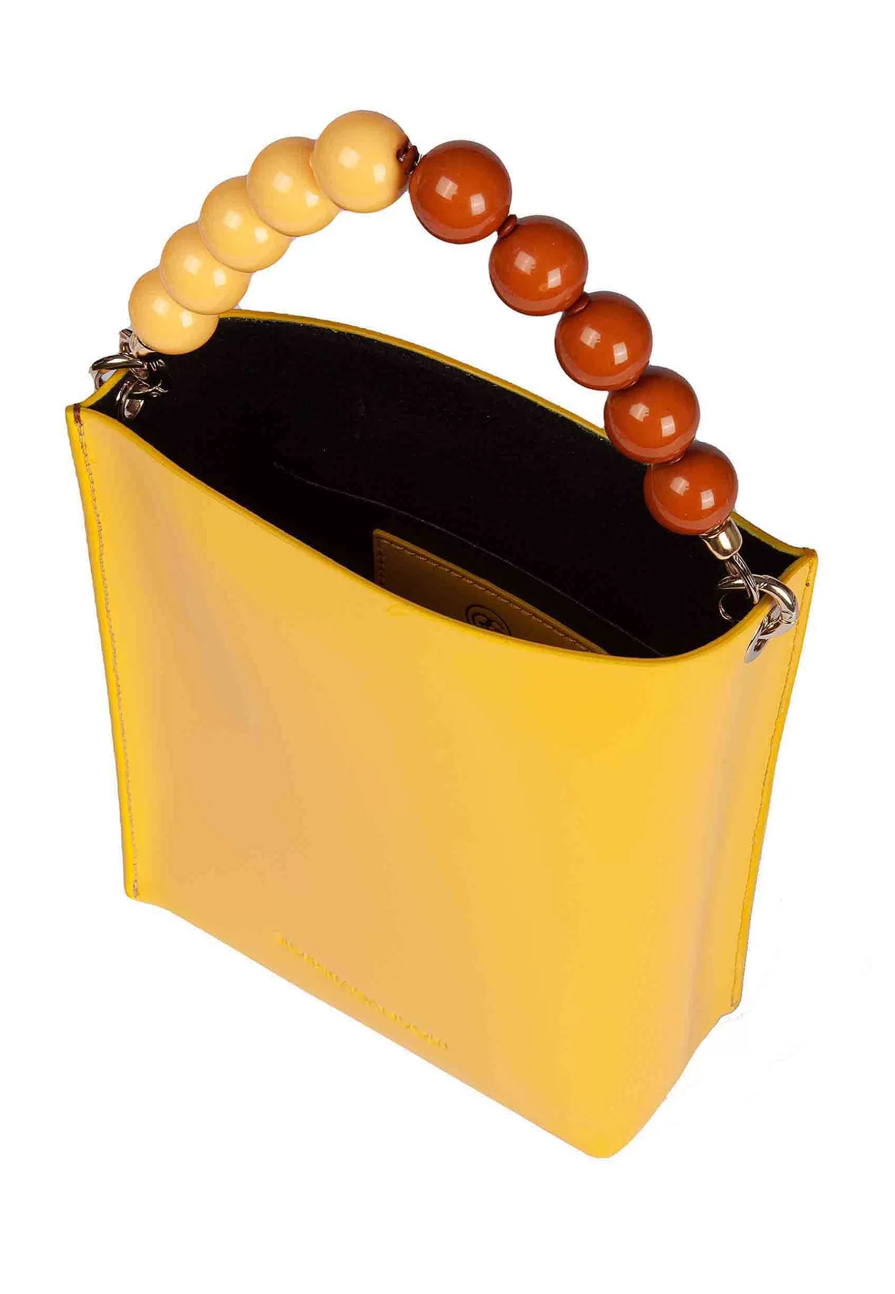 Borsa Donna In Pelle Bicolore Giallo E Cuoio Con Manico Gioiello*Roberta Gandolfi Online