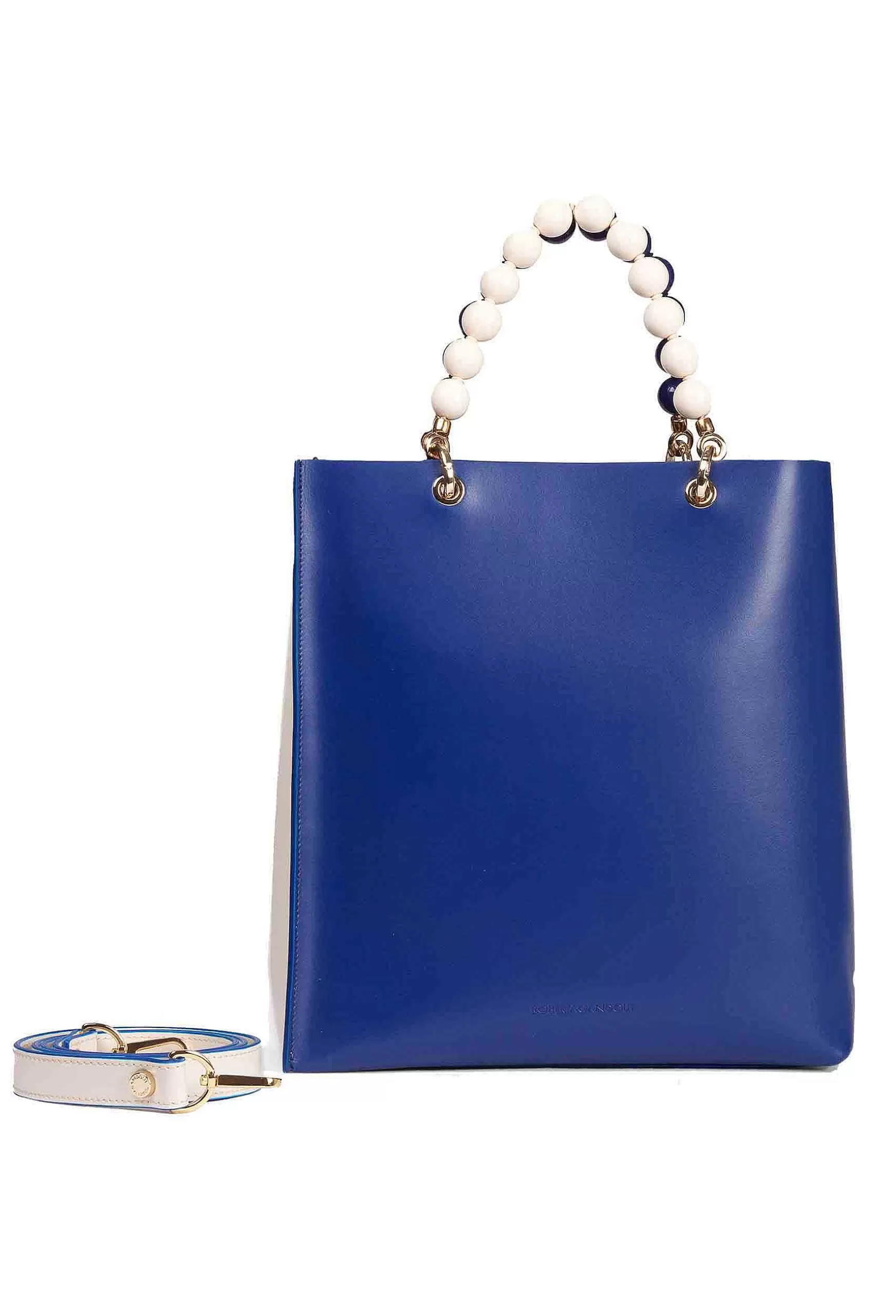 Borsa Donna In Pelle Blu E Panna Con Manico Gioiello E Tracolla Removibile*Roberta Gandolfi Store