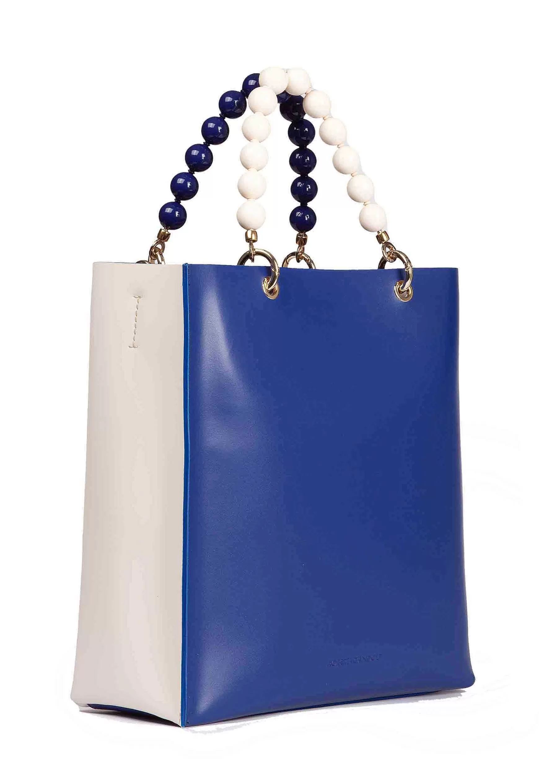 Borsa Donna In Pelle Blu E Panna Con Manico Gioiello E Tracolla Removibile*Roberta Gandolfi Store