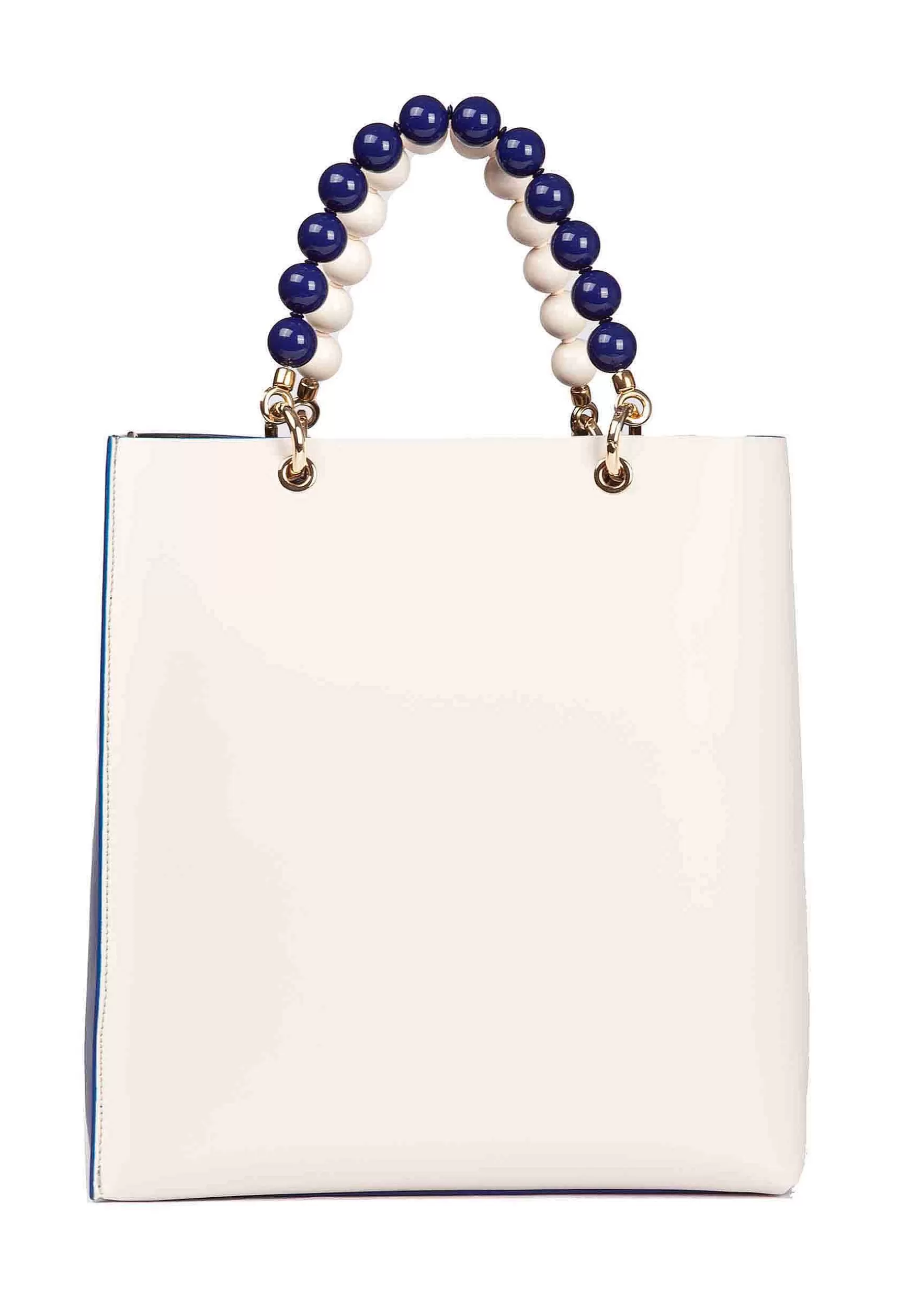 Borsa Donna In Pelle Blu E Panna Con Manico Gioiello E Tracolla Removibile*Roberta Gandolfi Store