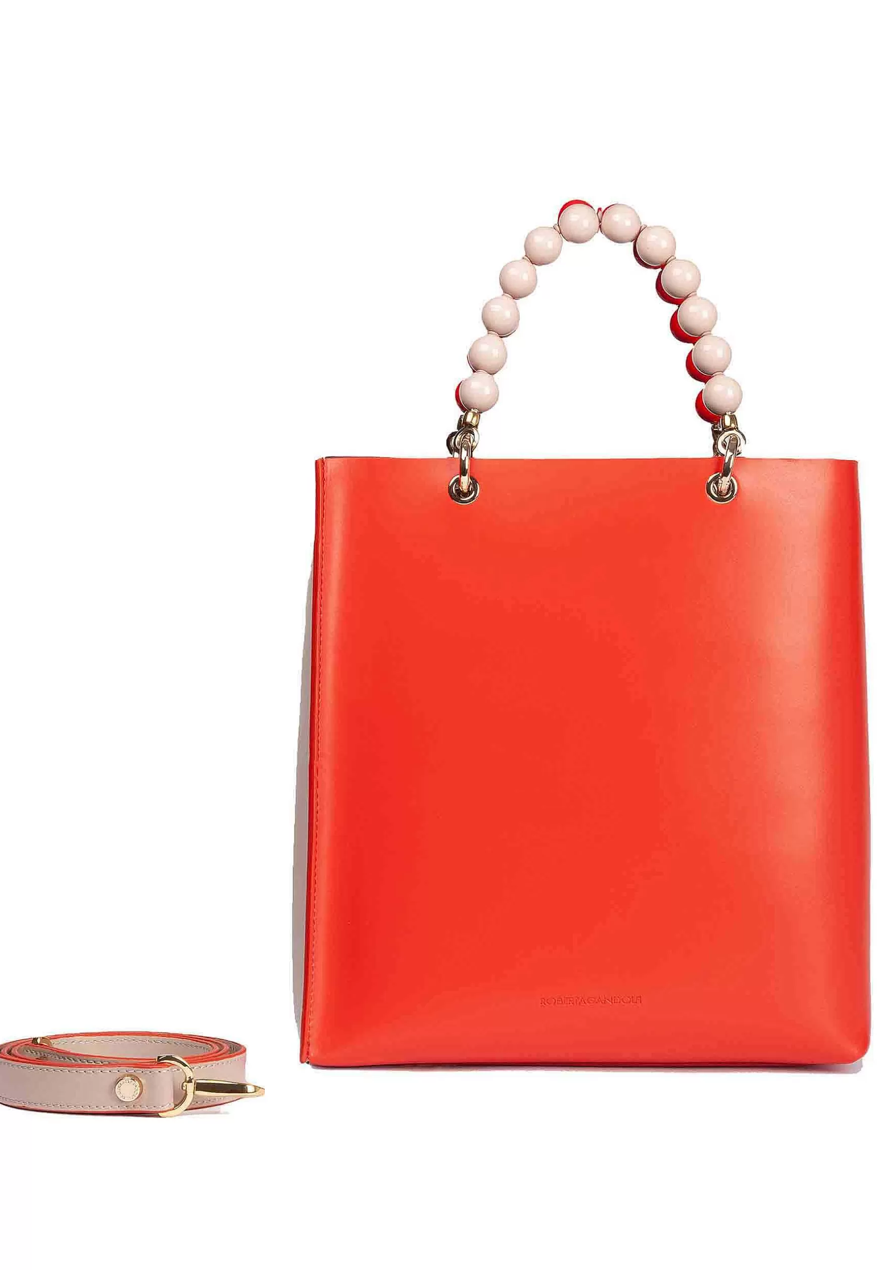 Borsa Donna In Pelle Corallo E Nude Con Manico Gioiello E Tracolla Removibile*Roberta Gandolfi Hot