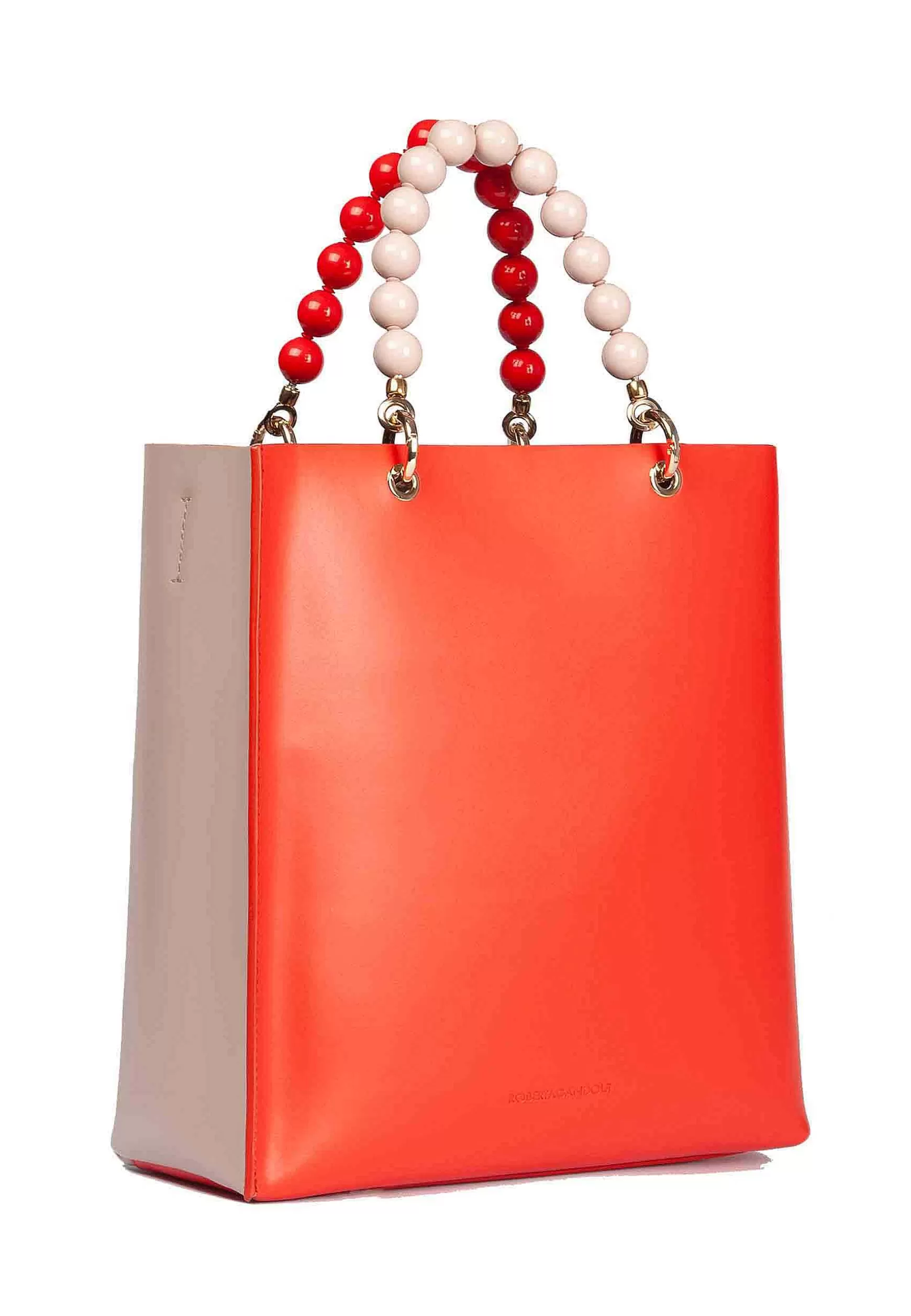 Borsa Donna In Pelle Corallo E Nude Con Manico Gioiello E Tracolla Removibile*Roberta Gandolfi Hot