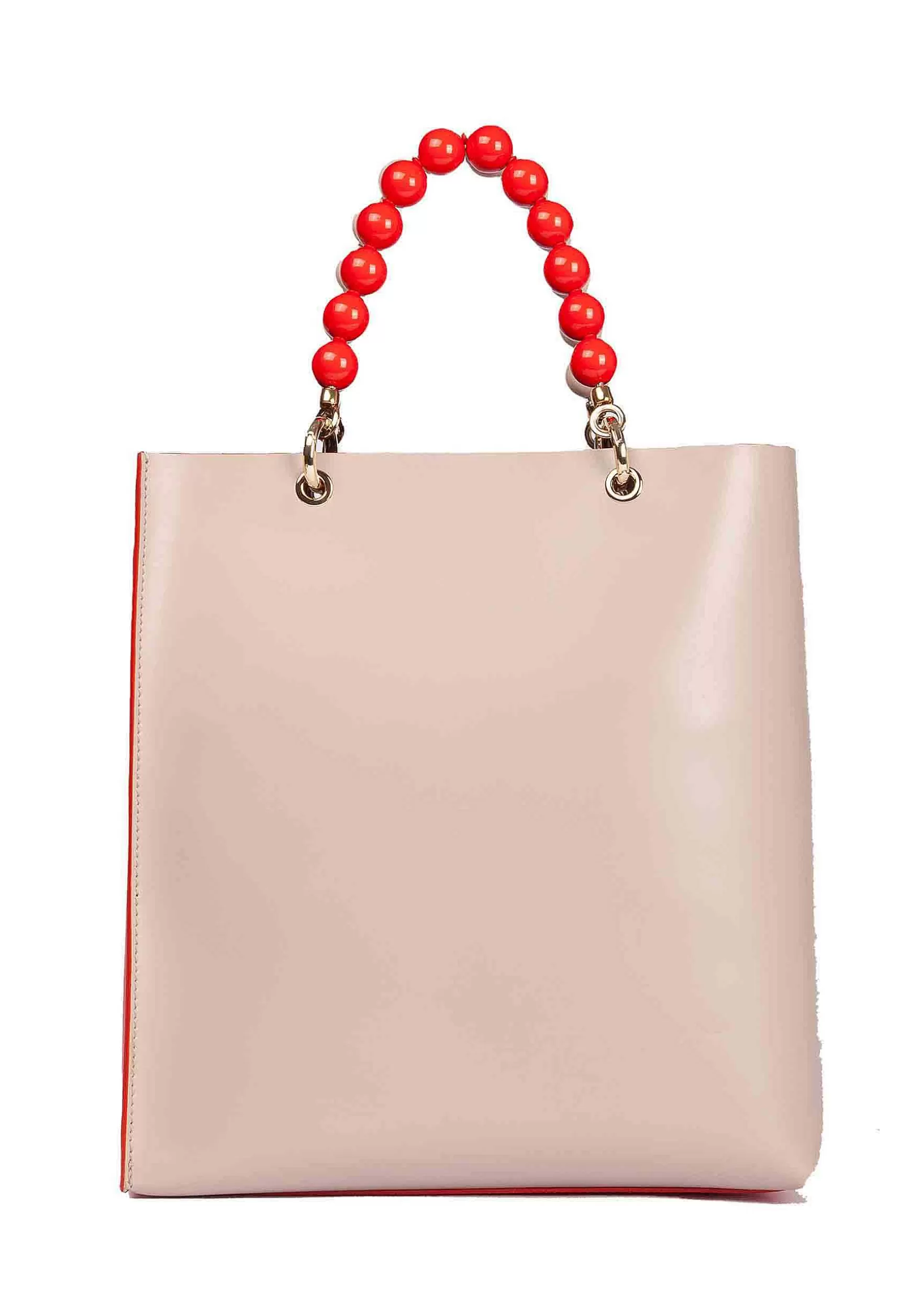 Borsa Donna In Pelle Corallo E Nude Con Manico Gioiello E Tracolla Removibile*Roberta Gandolfi Hot
