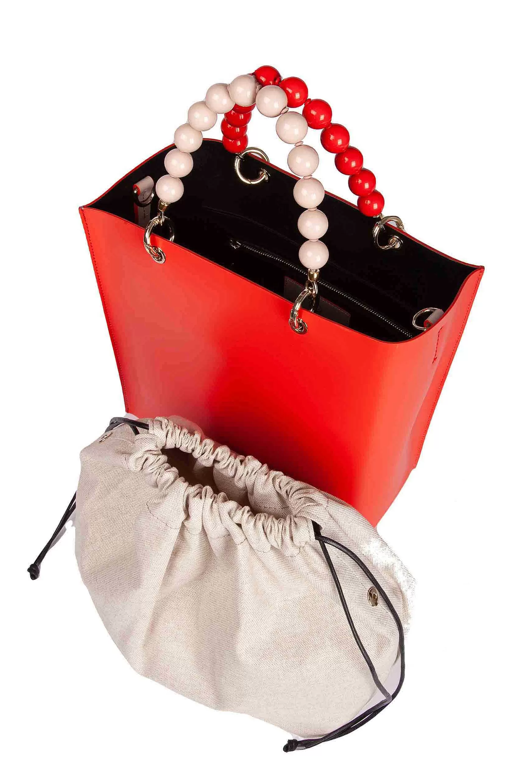 Borsa Donna In Pelle Corallo E Nude Con Manico Gioiello E Tracolla Removibile*Roberta Gandolfi Hot