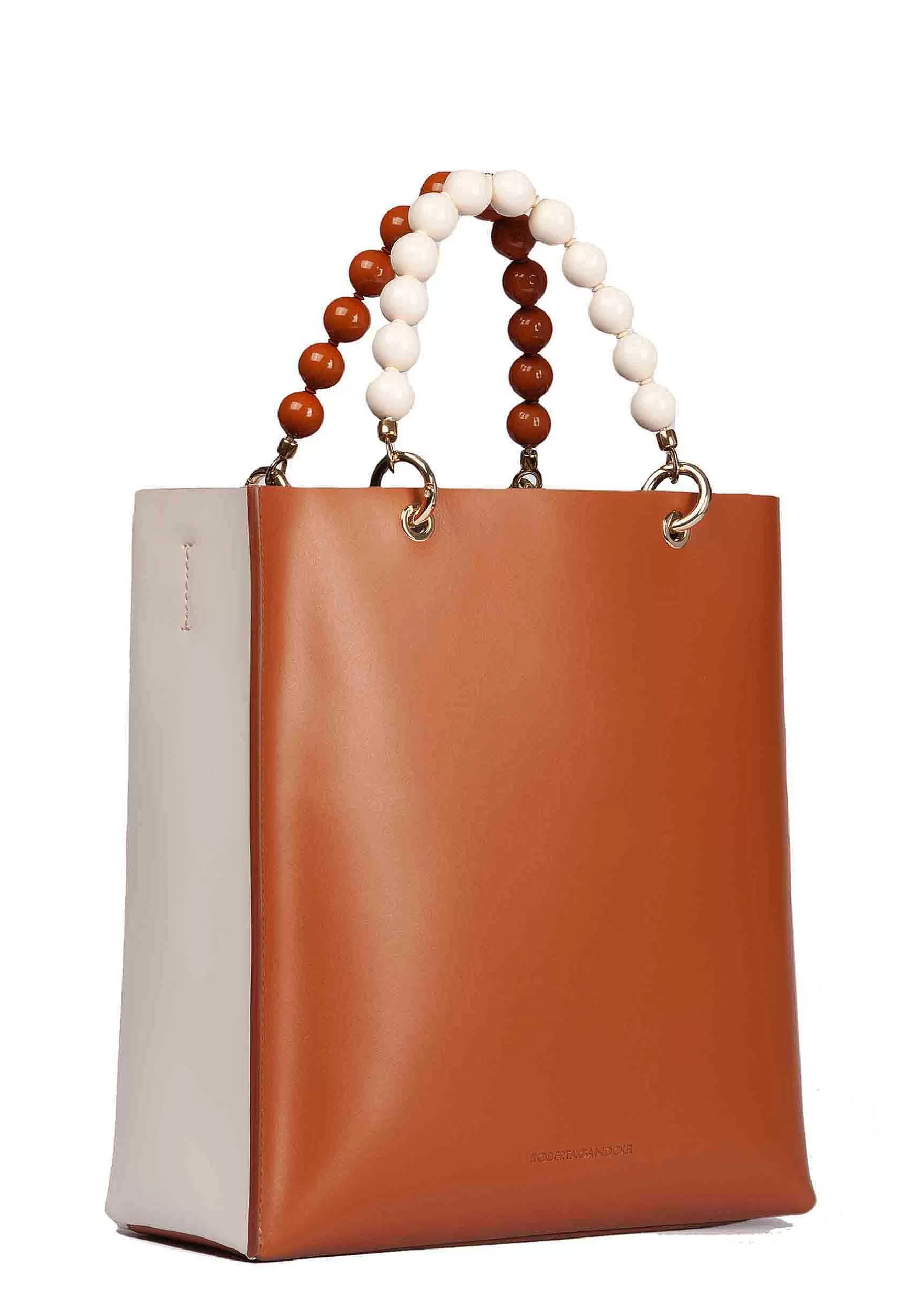Borsa Donna In Pelle Cuoio E Panna Con Manico Gioiello E Tracolla Removibile*Roberta Gandolfi Shop