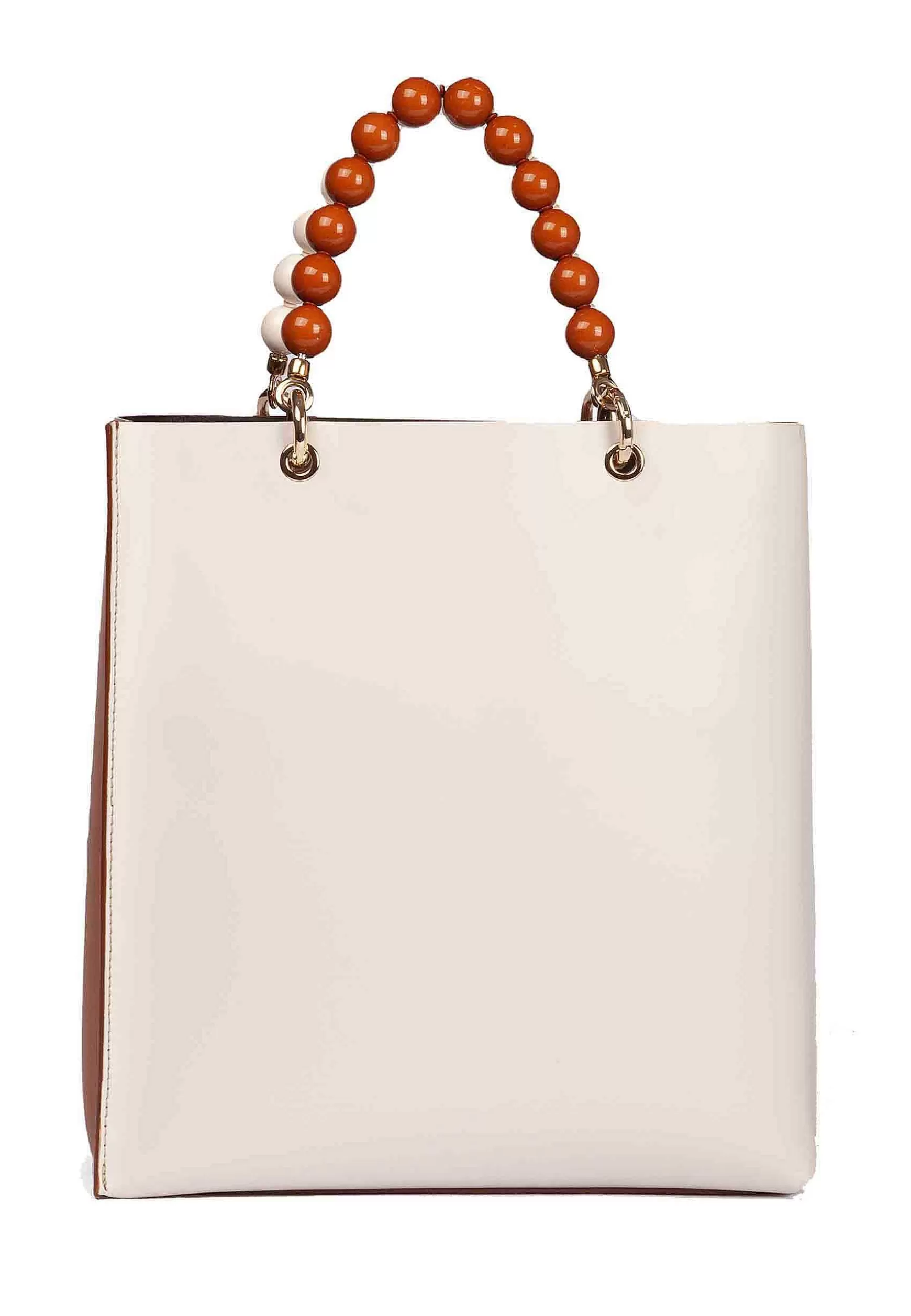 Borsa Donna In Pelle Cuoio E Panna Con Manico Gioiello E Tracolla Removibile*Roberta Gandolfi Shop