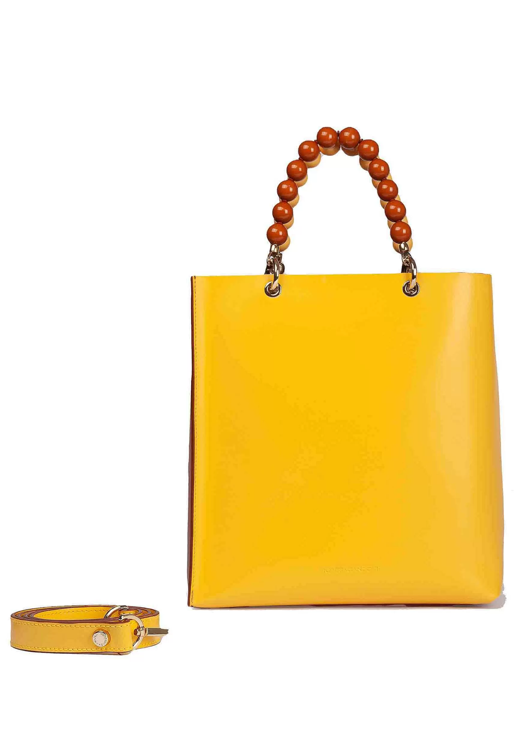 Borsa Donna In Pelle Gialla E Cuoio Con Manico Gioiello E Tracolla Removibile*Roberta Gandolfi Discount