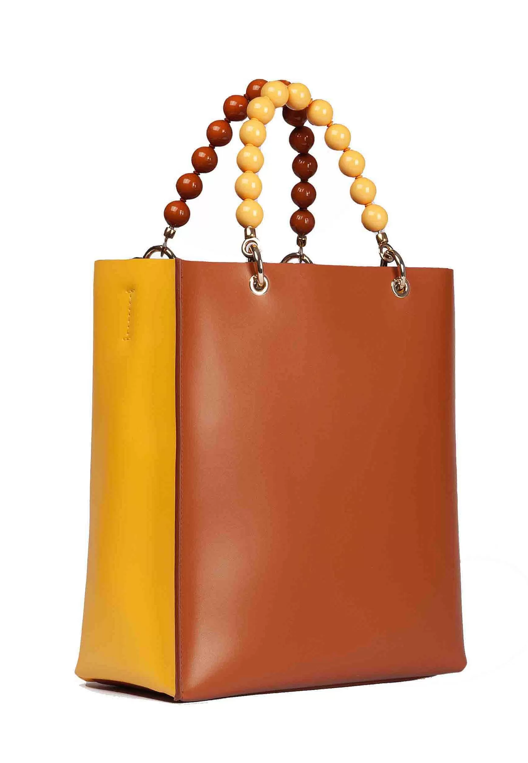 Borsa Donna In Pelle Gialla E Cuoio Con Manico Gioiello E Tracolla Removibile*Roberta Gandolfi Discount