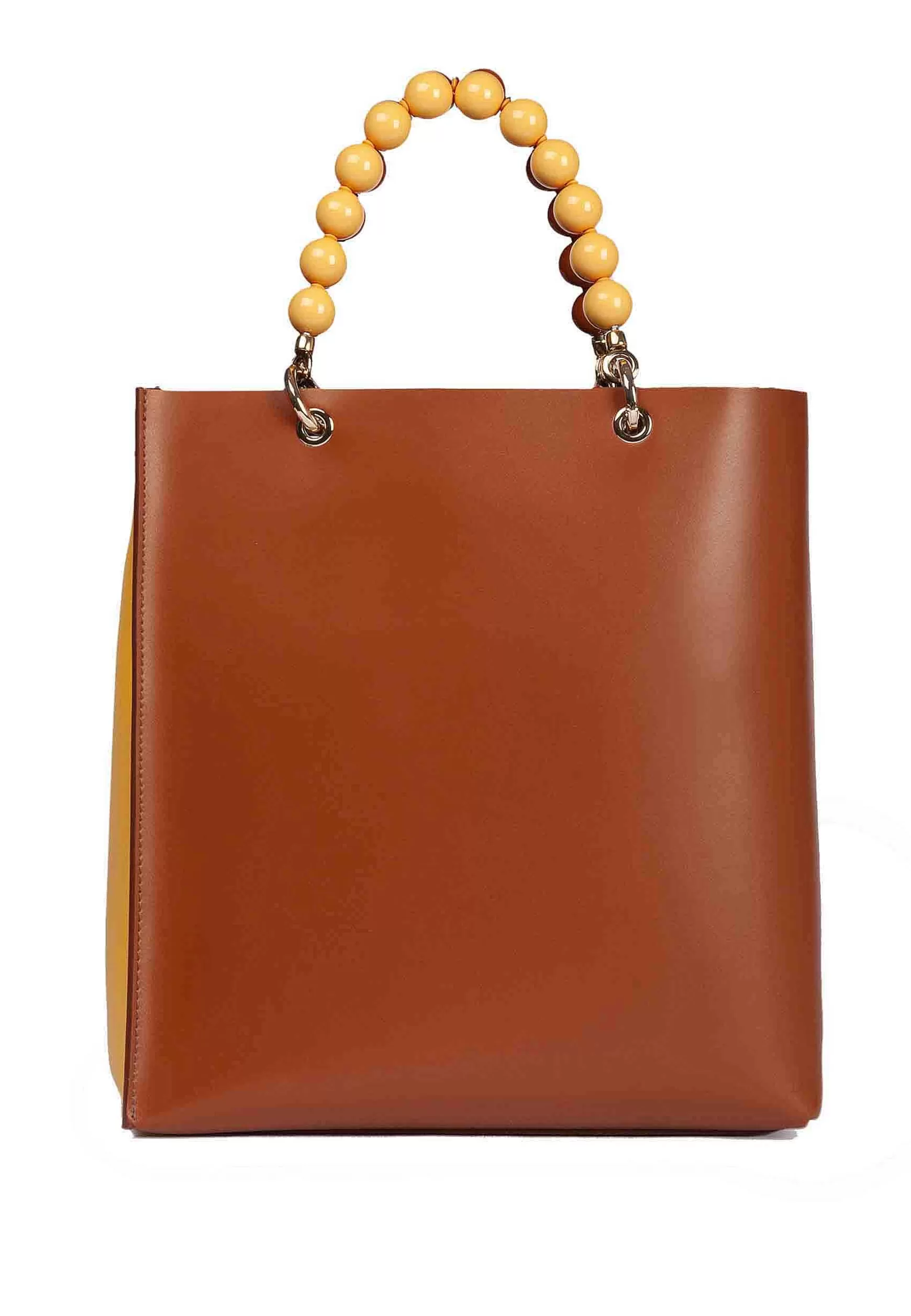 Borsa Donna In Pelle Gialla E Cuoio Con Manico Gioiello E Tracolla Removibile*Roberta Gandolfi Discount