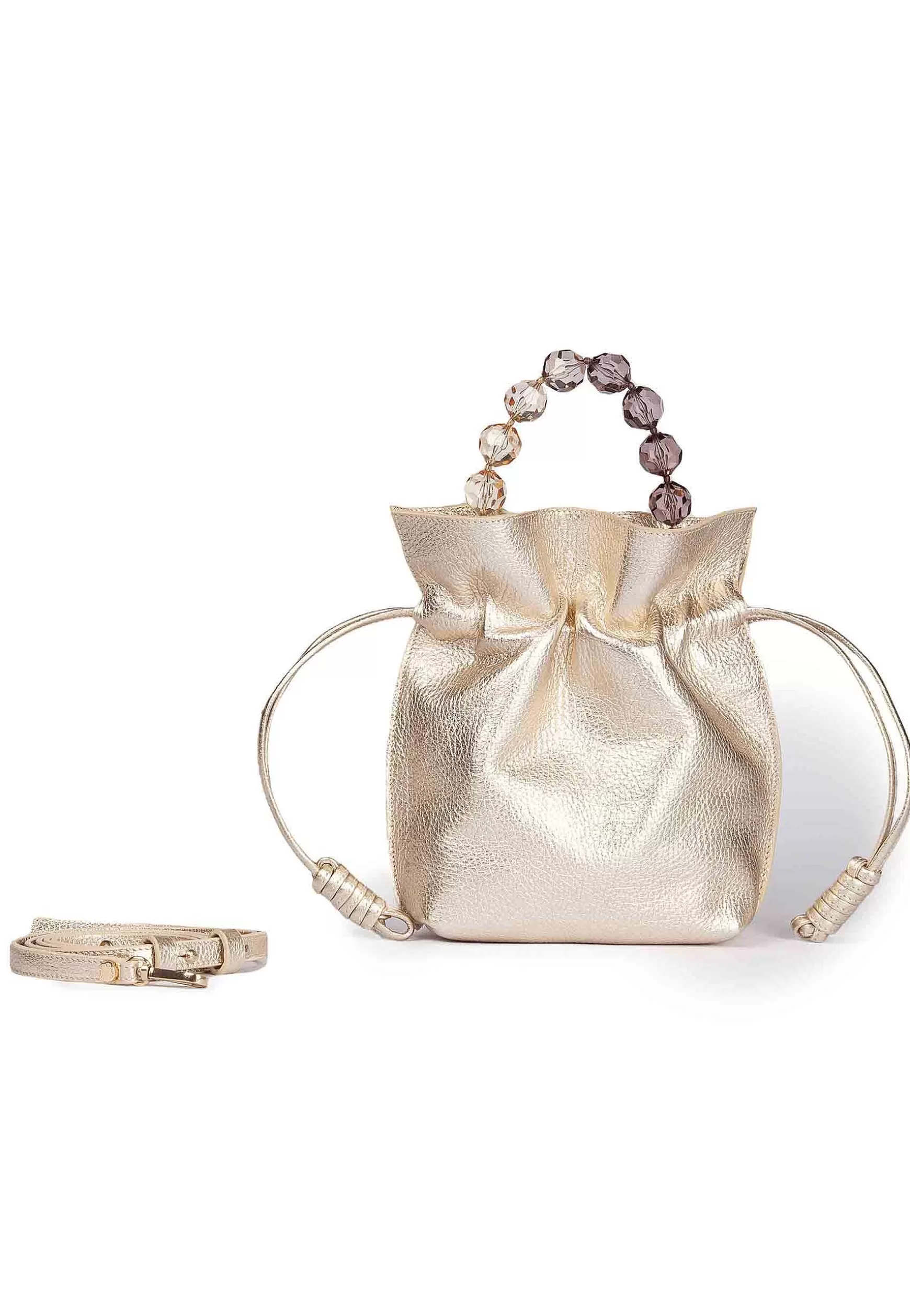 Borsa Donna In Pelle Platino Con Chiusura Coulisse E Manico Gioiello*Roberta Gandolfi Best