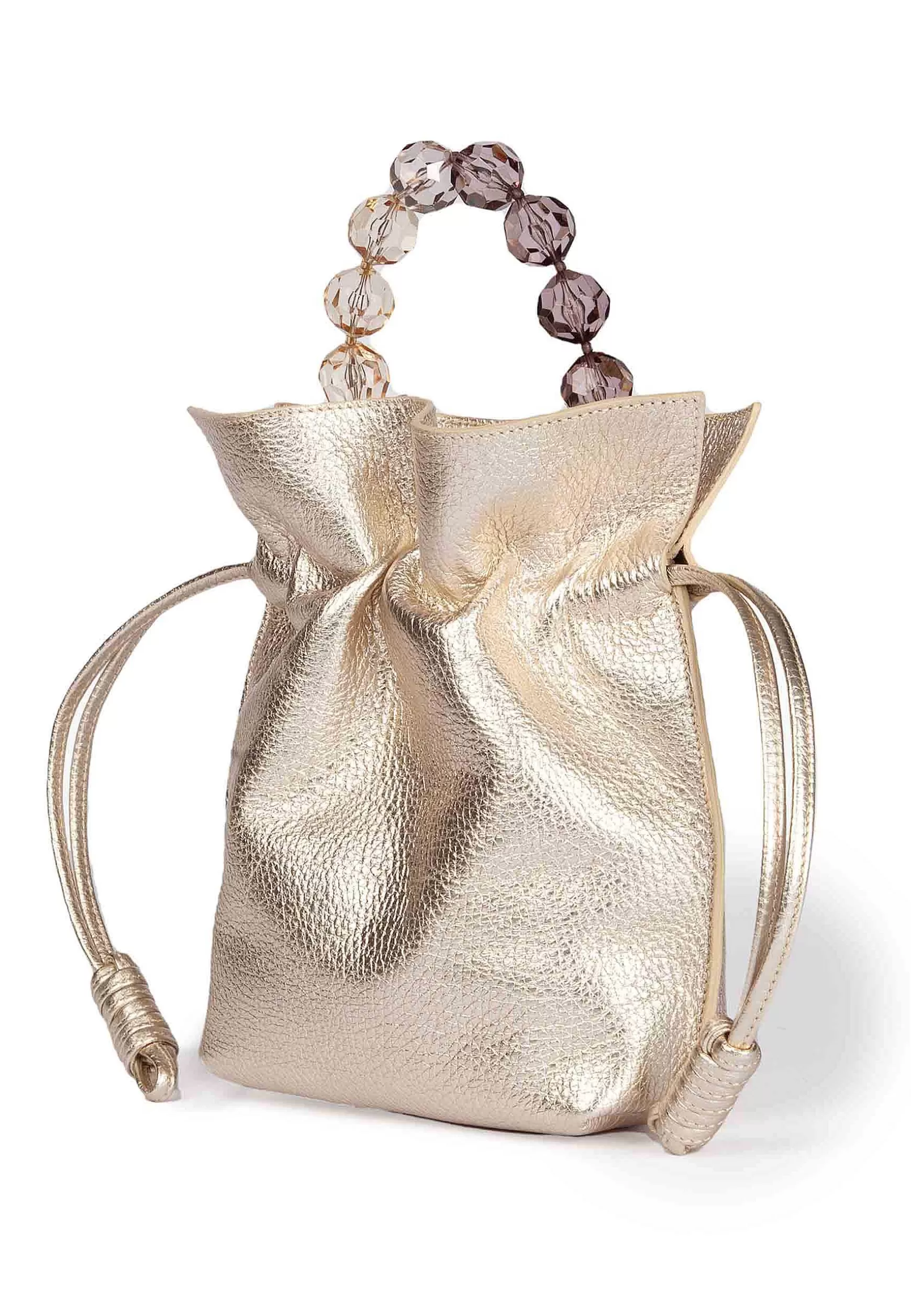 Borsa Donna In Pelle Platino Con Chiusura Coulisse E Manico Gioiello*Roberta Gandolfi Best
