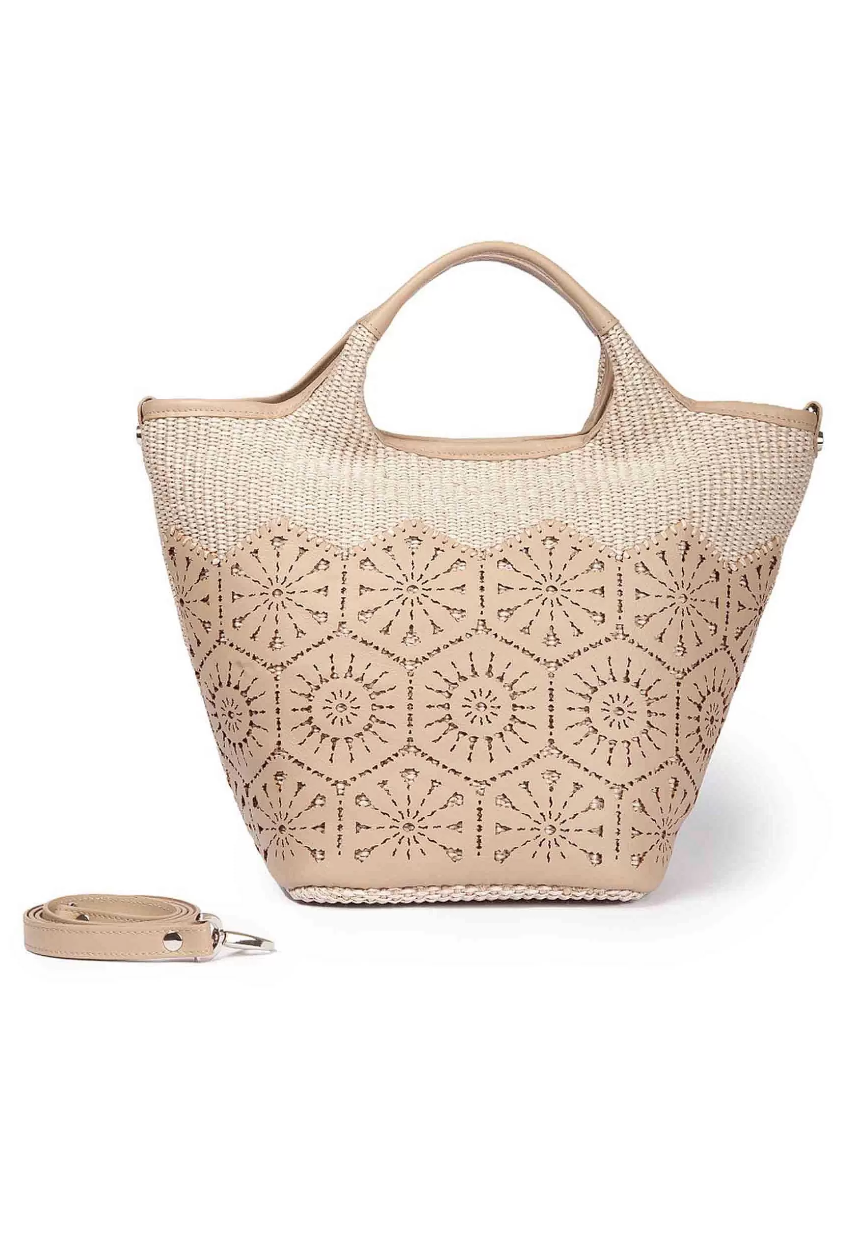 Borsa Donna In Tessuto E Pelle Beige Con Doppi Manici A Mano*Roberta Gandolfi Hot
